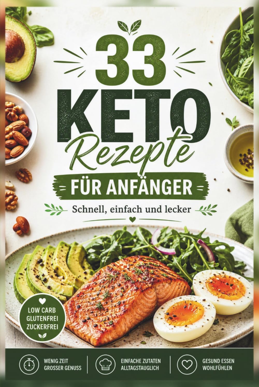 33 Keto Rezepte für Anfänger: Einfache ketogene Rezepte für Frühstück, Hauptgerichte, Snacks und süße Ideen – schnell, lecker, low carb und alltagstauglich