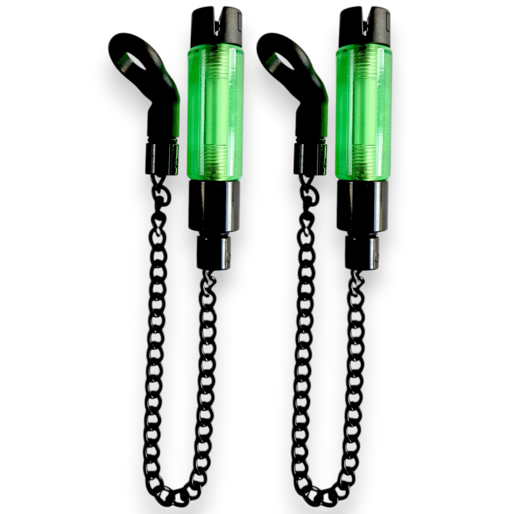 TJR Tackle 2 x Mag Pro Bite Indicators Bobbins with Magnetic Line Clip, Short 14cm Chain, For Fishing Bite Alarms (Translucent Green)