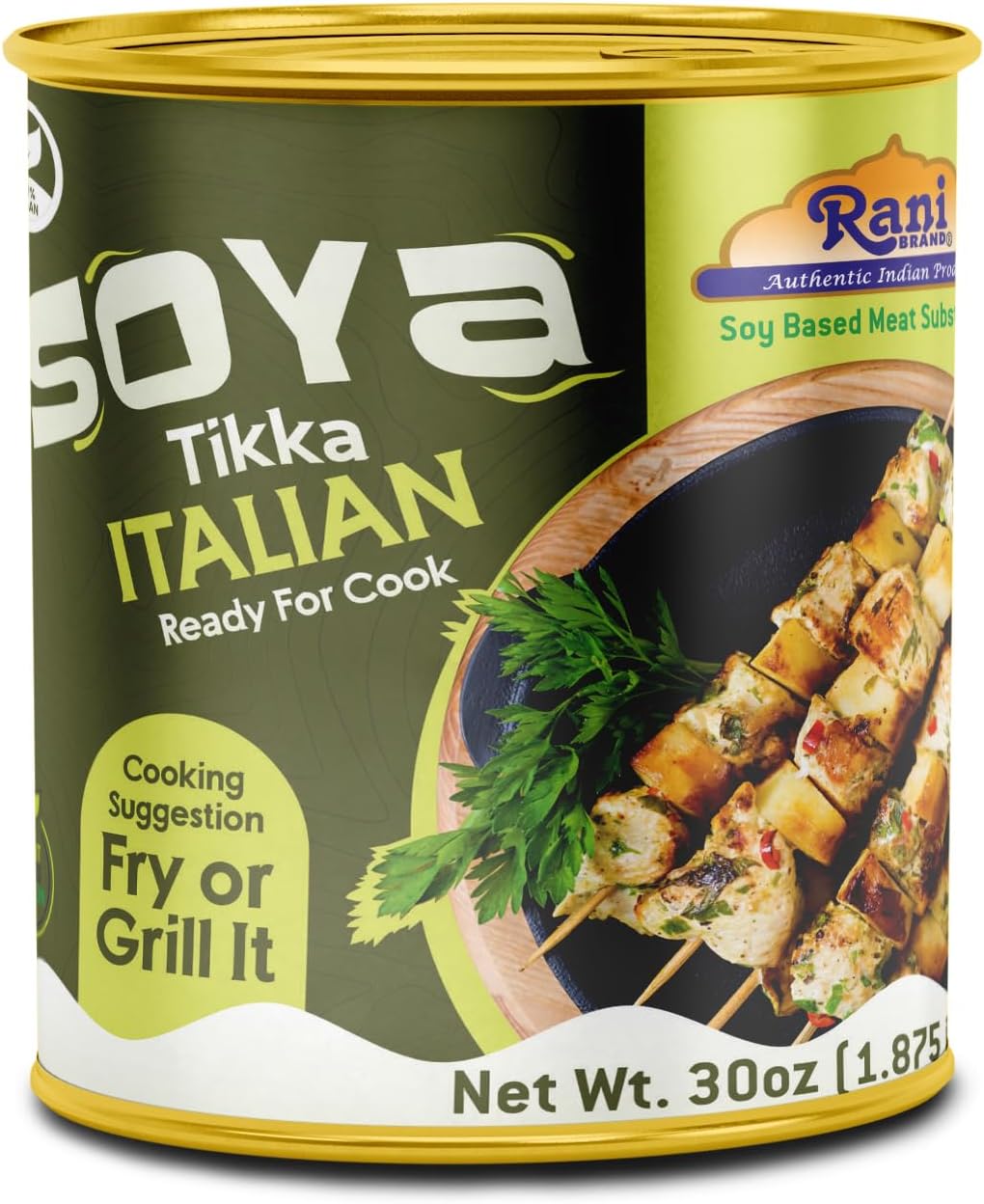 Rani Soya Tikka Italian 30oz (1.875lbs) 850g Ready for Cook ~ Easy Open Lid | All Natural | Vegan | No Colors | NON-GMO | Kosher | Indian Origin | Soy Based Meat Substitute