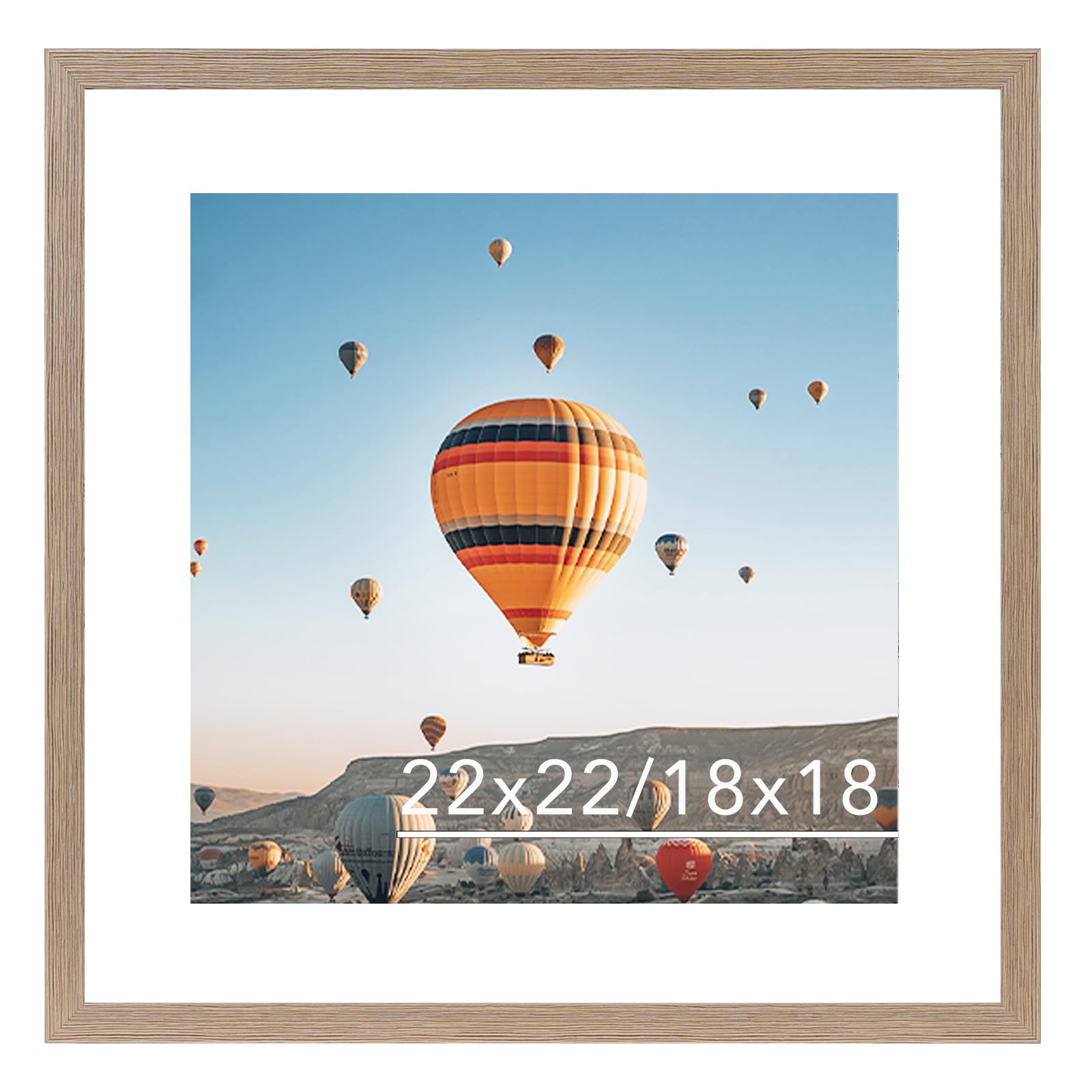 jcjmy 22x22 picture frame rustic brown with 18x18 mat, display photo 18x18 with mat or 22 x 22 without mat, wall hanging large 22x22 poster frame with shatter resistant plexiglass, rustic brown
