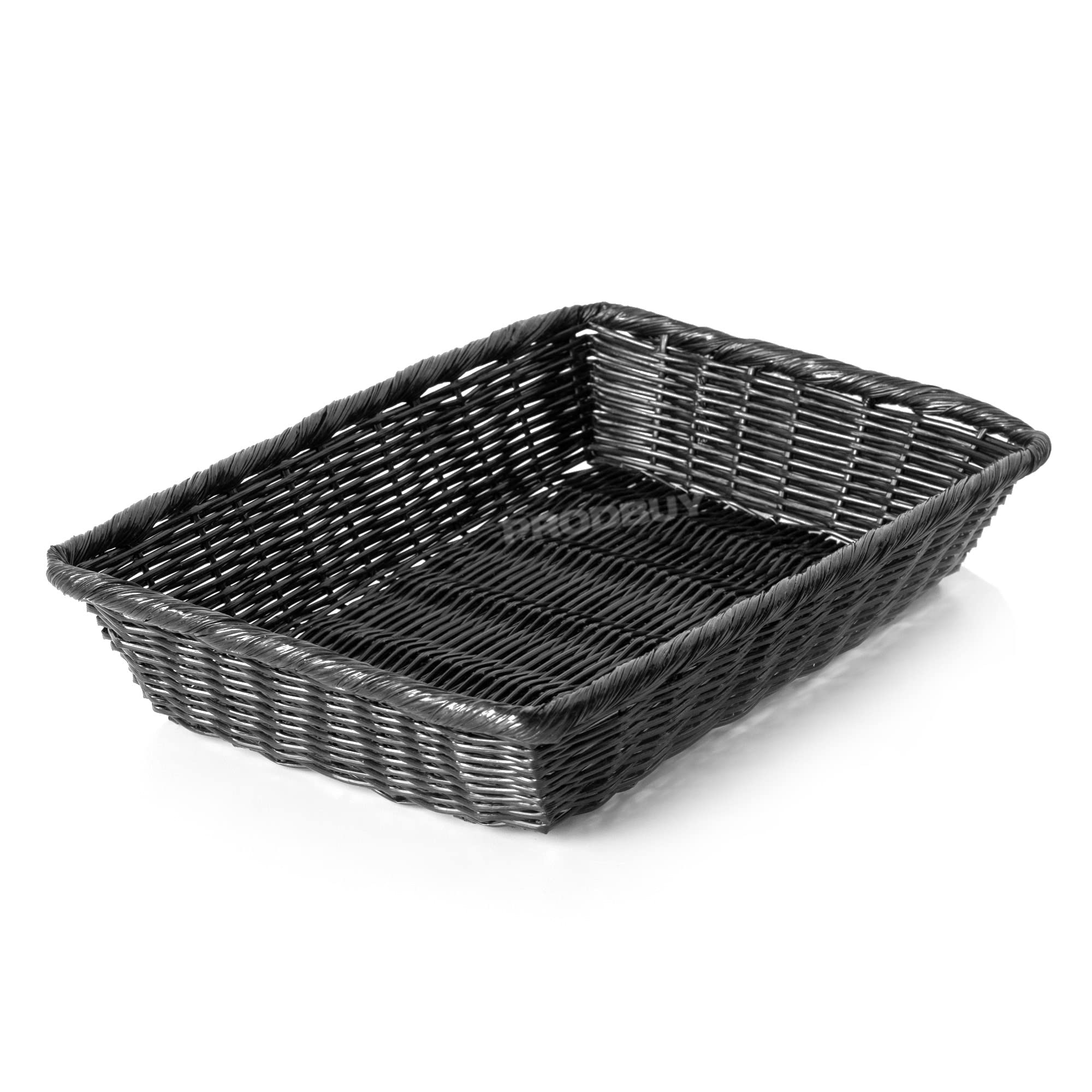 [Pack of 2] Black 40cm Rectangular Wicker Poly Rattan Storage Baskets