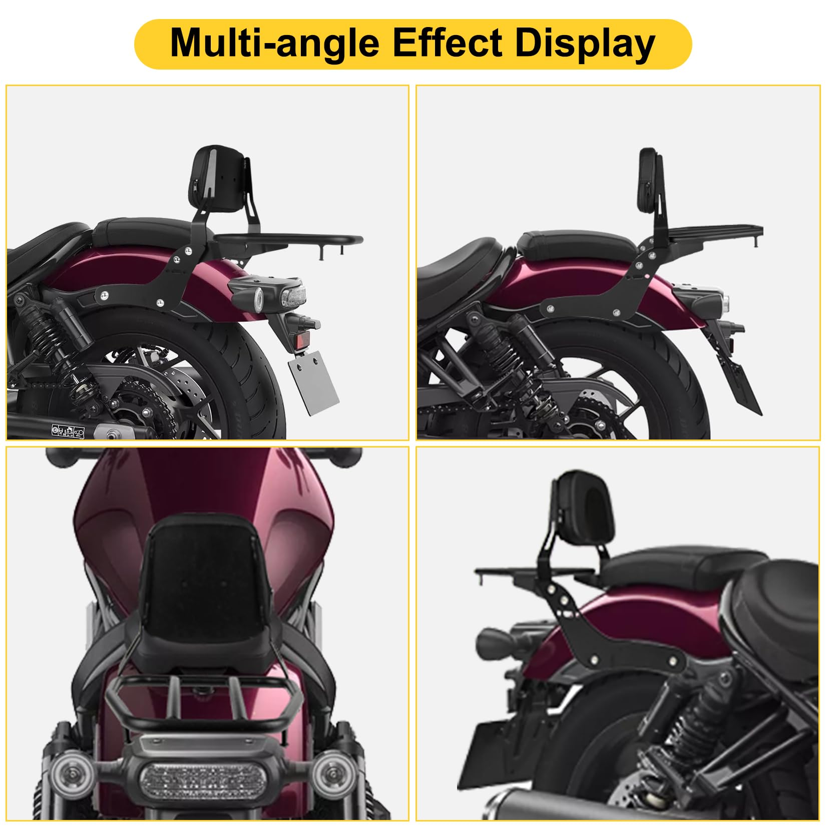 Coussin de Siège de Dossier Arrière de Moto avec Porte-Bagages pour Rebel CMX1100 CMX1100T DCT 2021-2025, PSLER Dossier Passager Sissy Bar avec Support de Chargement Moto Accessoires