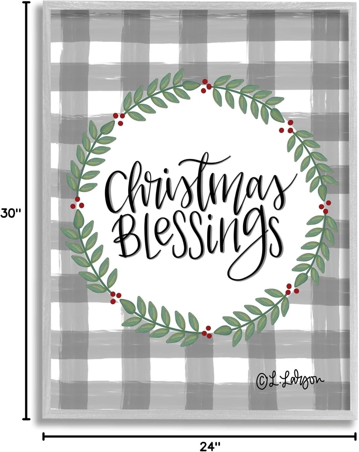 Stupell Industries Christmas Blessings Calligraphy Tartan Holly Sprigs Border, Design by Lisa Larson