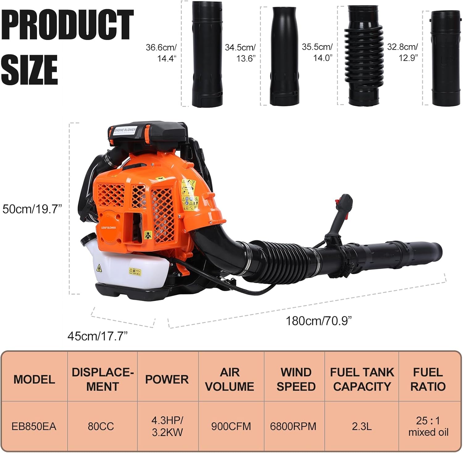 High Power Backpack Leaf Blower,52cc Backpack Leaf Blowers Gas Powered,550 CFM 2 Stroke with 1.2L Fuel Tank,Air Cooling Gasoline Grass Blowers for Sand, Gravel, Snow, Yard and Driveway (Orange（80CC）)