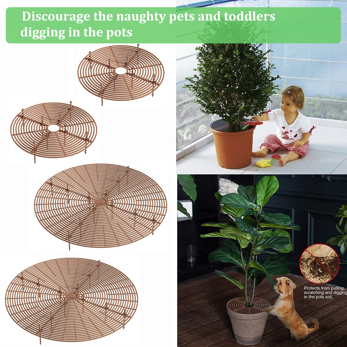 4 Pièces Grille de Protection pour Pot de Fleurs, 52cm et 30cm en Plastique pour Animaux de Compagnie Chat Tombe Sécurité Bébé avec 40 Piles