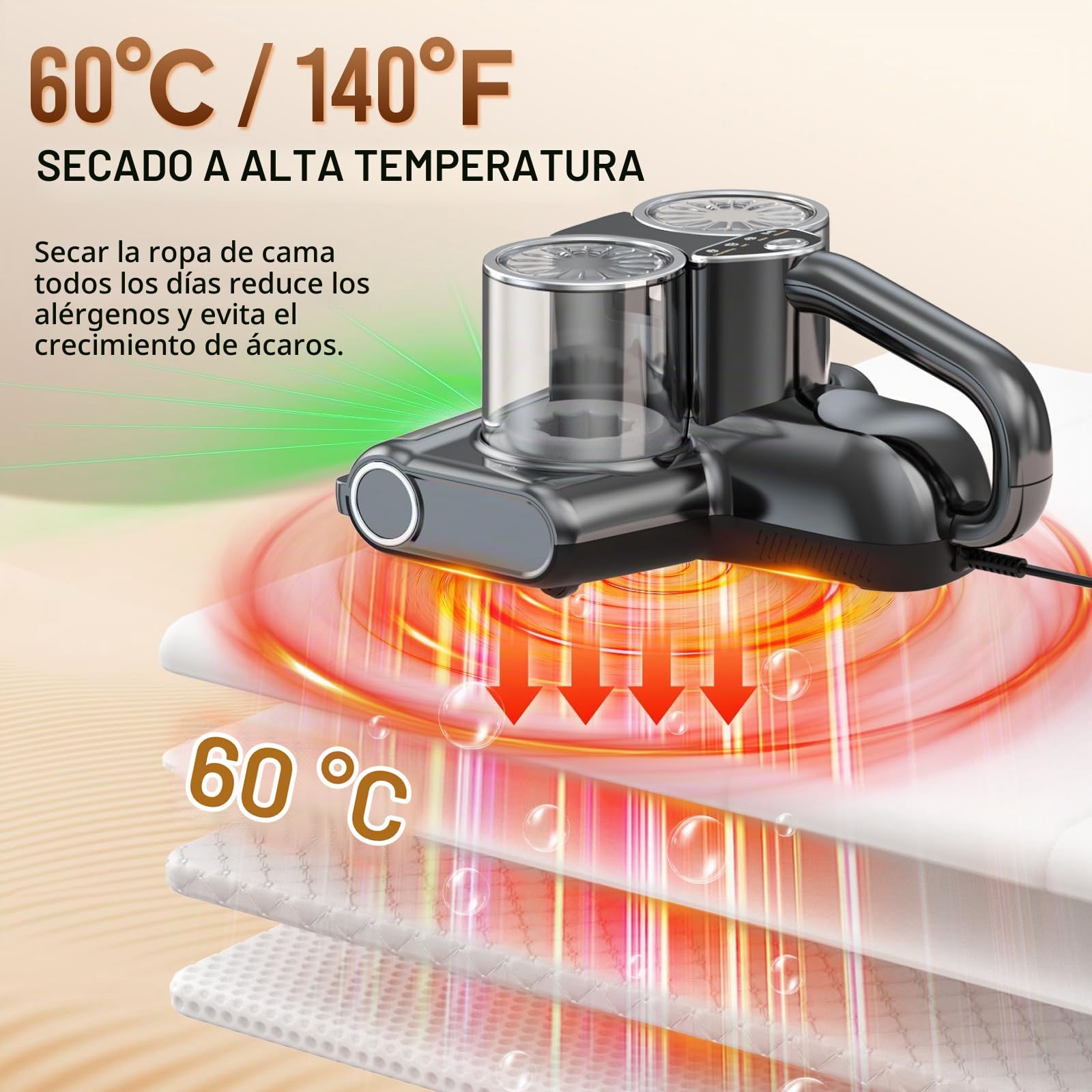 16Kpa Aspirador de Mano, Aspirador Antiácaros para Ácaros con Luz UV, 500W Handabsauger mit Kabel (Gris Oscuro)