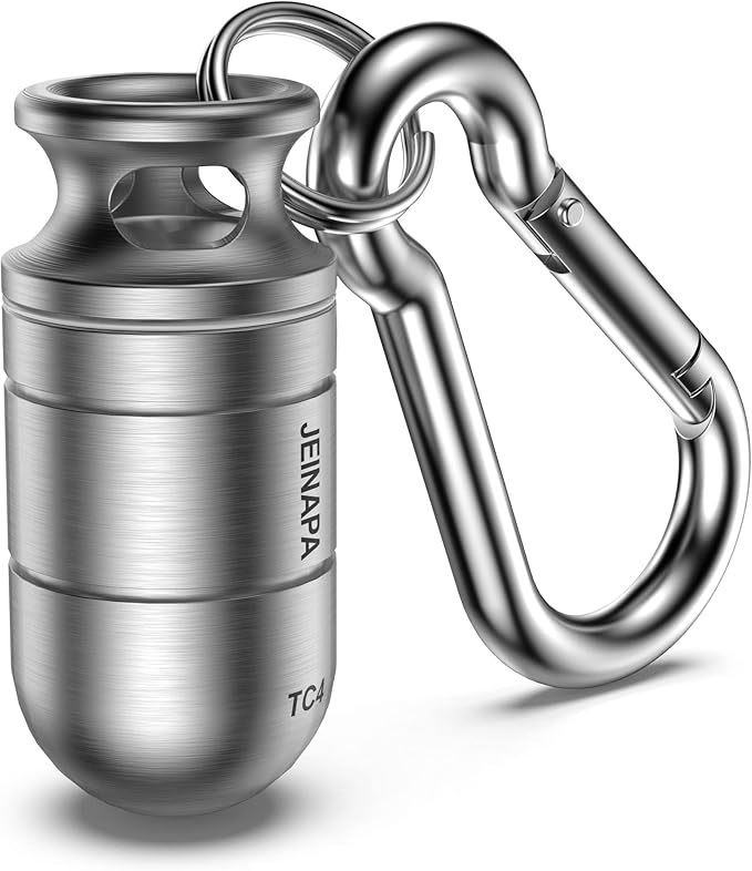 Small Pill Holder Keychain, JEINAPA Titanium Waterproof