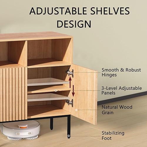 Miniatura 4 de Juego de 2 armarios de almacenamiento estriados Oxford, aparador de buffet con puertas, consola decorativa para sala de estar, comedor, entrada,