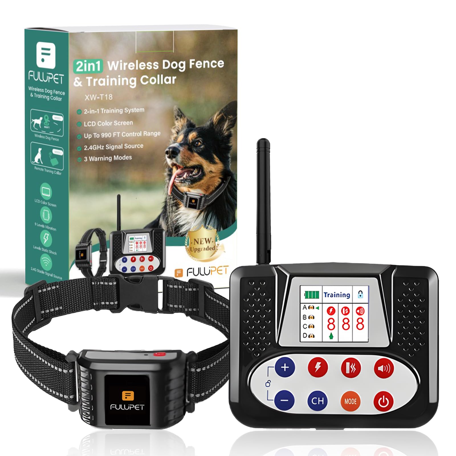 Electric Fence for Dogs, 2-in-1 Wireless Dog Fence System, Wireless Dog Fence with Remote Training Collar, Electric Dog Fence IPX6 Waterproof, Dog Fence Wireless Outdoor for Yard