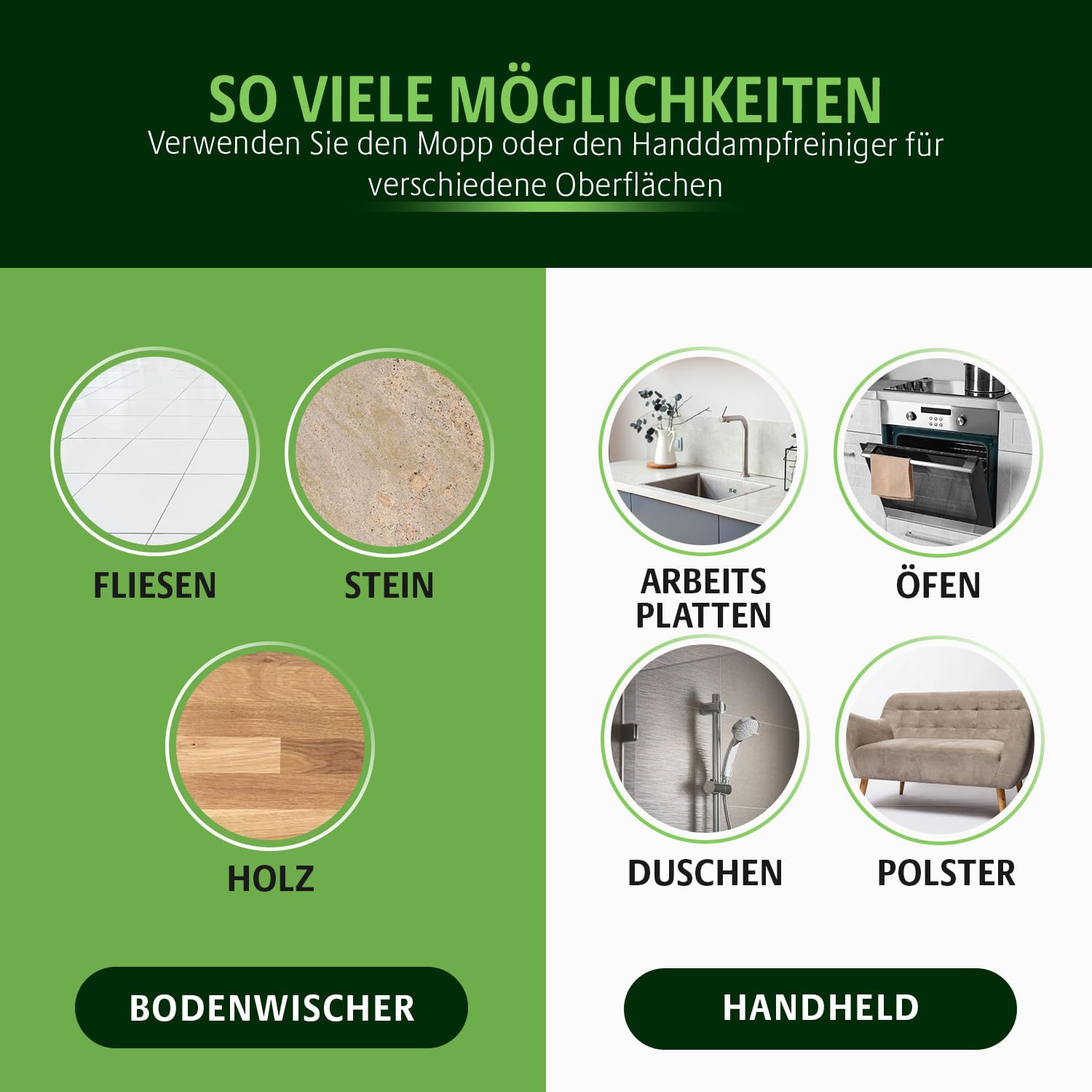 3 PAGEN® Rotierender Dampfreiniger Mop 2-in-1 inkl. 10-tlg. Zubehör – 1300W Steam Twister Mopp Bodenwaschmaschine + Handdampfreiniger in einem – Reiniger für Böden, Bad, Fugen, Flächen, Polster & mehr
