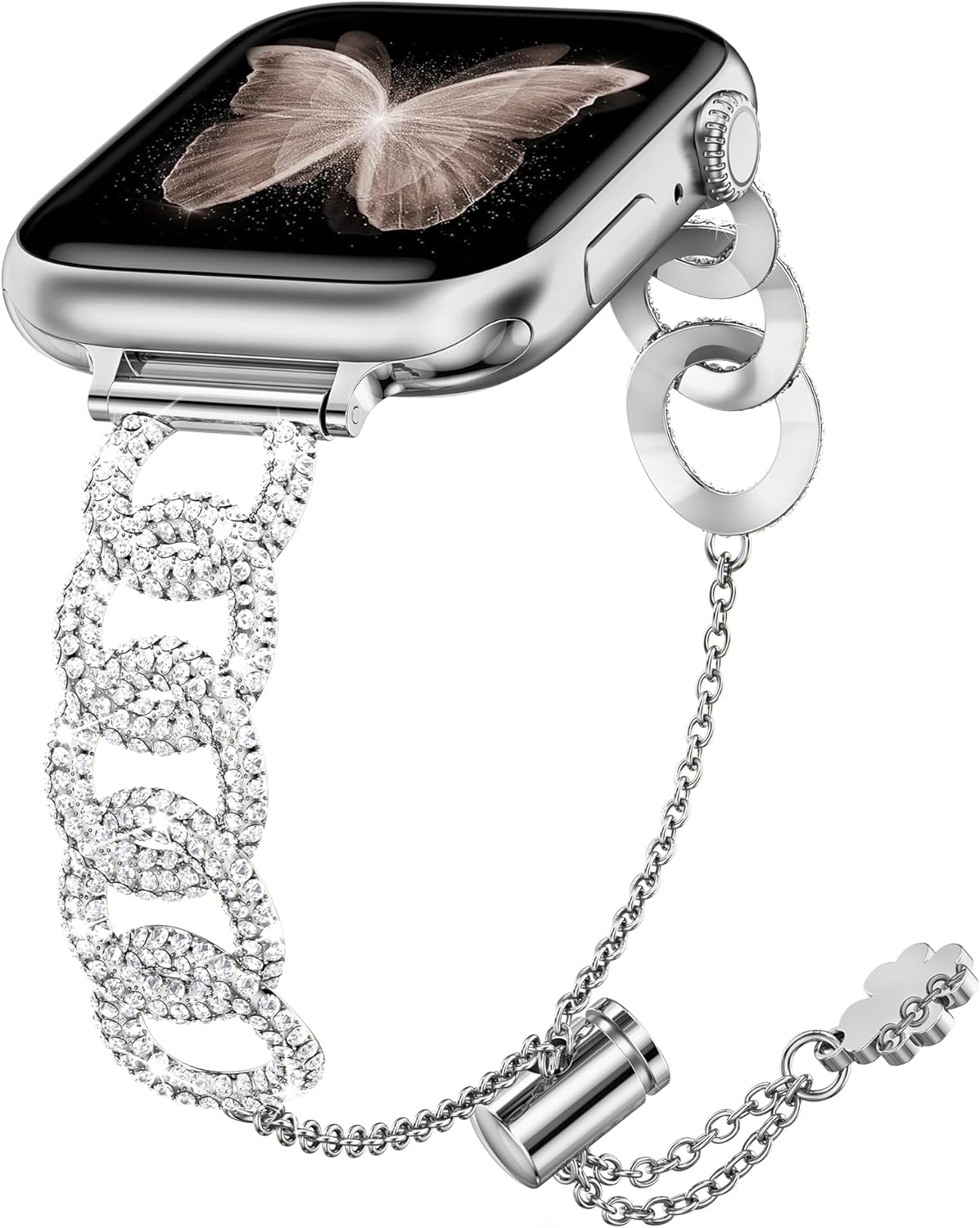 Wearlizer Compatible with Apple Watch Band 41/40/38/49/46/45/44/ 42mm Women, Bling Dressy Glitter Diamond Chain Bracelet Jewelry Metal Strap for iWatch Bands Series 11 10 9 8 7 6 5 4 3 SE/Ultra 3 2 1 Silver 38/40/41/42mm(Series 11 10)