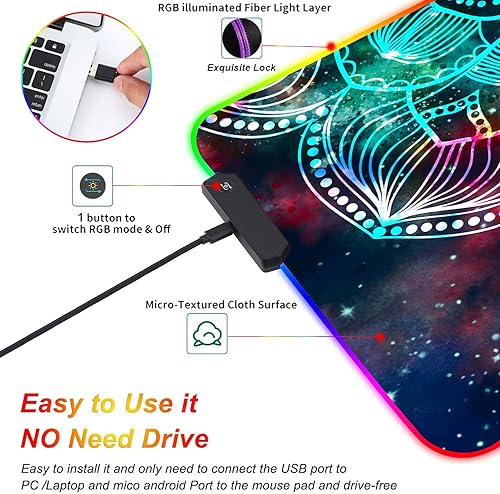 Miniatura 35 de Alfombrilla de mouse para juegos RGB personalizada y posavasos para café, base de goma antideslizante LED grande y brillante, alfombrilla de mouse