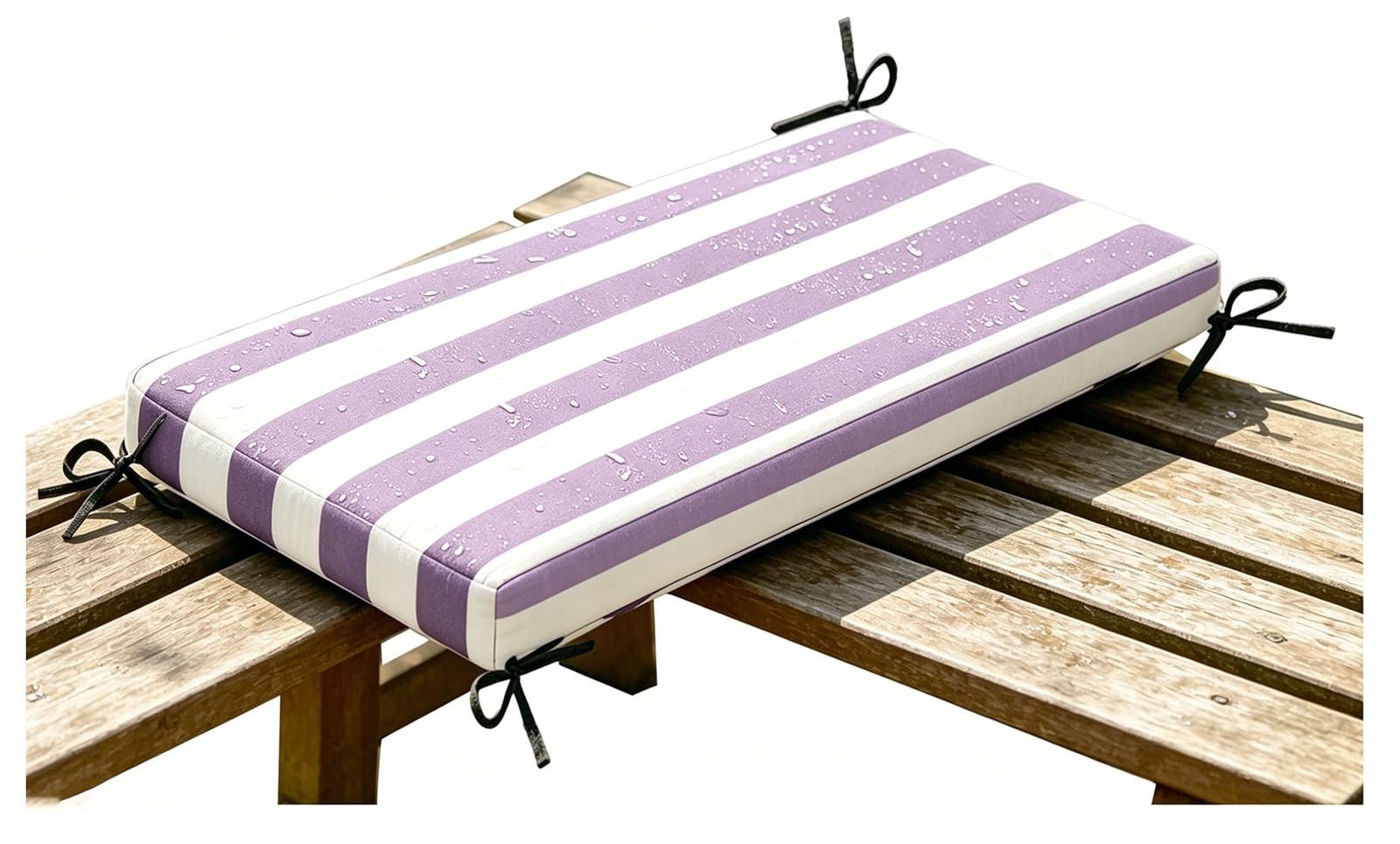 12 20 31 46 Inch Bench Cushion Indoor Outdoor Striped 80% Waterproof with Non-Slip Bottom, Bench Cushion 5cm/1.9" Thick, Settee Couch Pads with Zipper, with Ties(Violet White,150x55 cm 59x22 in)