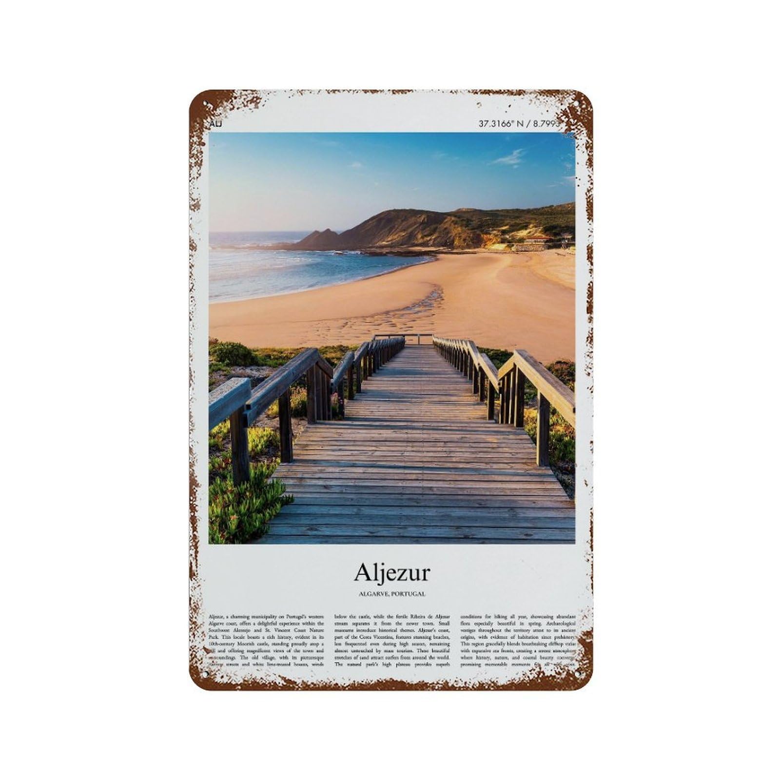 xiaoxiaoshen Aljezur Portugal City Scenery Wall Decor Art Metal Tin Poster Modern Home Decor Art Home Bar Shop Decorations Vintage Sign 30x20cm