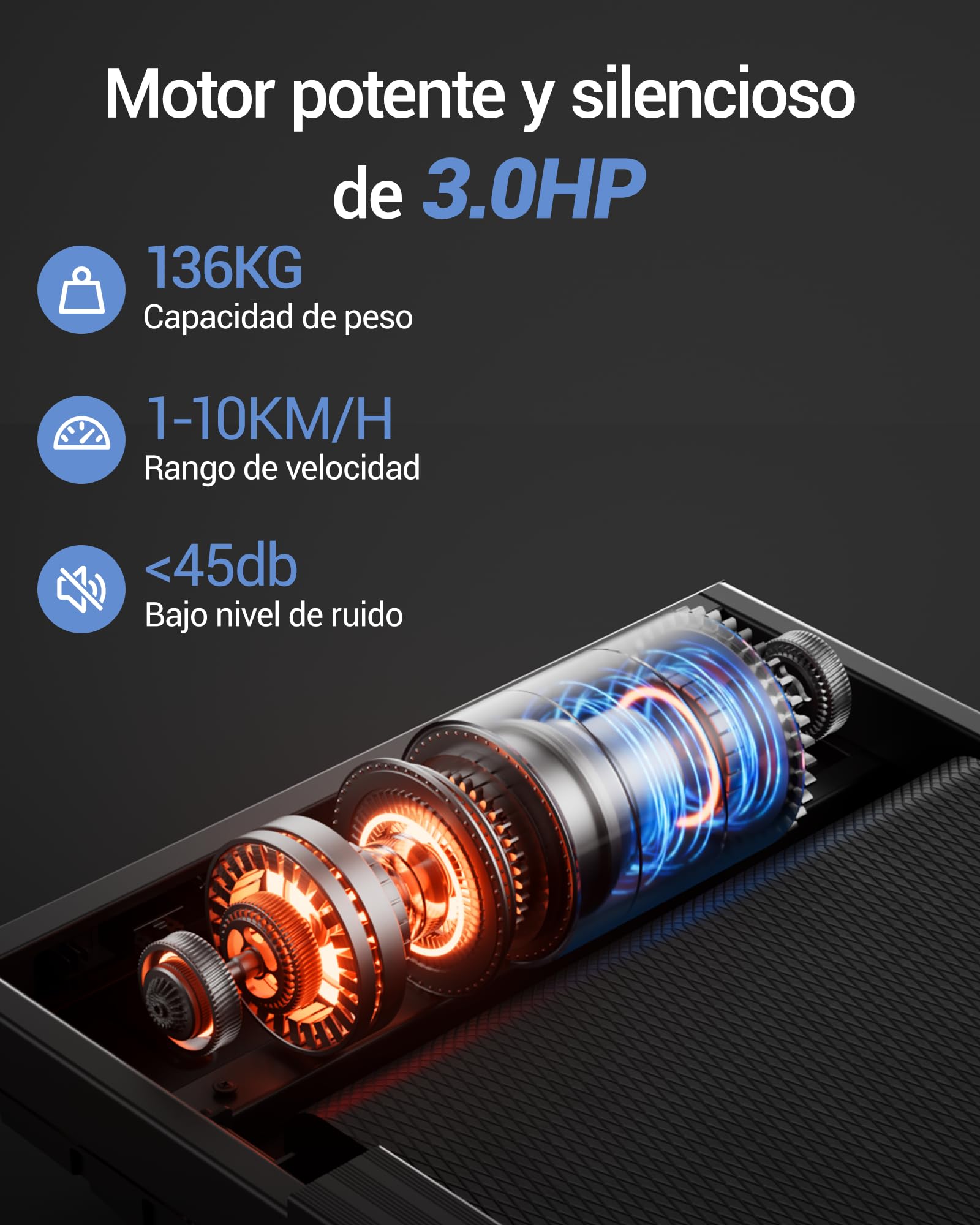 CURSOR Cinta de Correr Plegable con Inclinación 16%,10KM/H Cinta Correr Plegable, Pantalla LED, Reposabrazos Ajustables, 3.0HP Walking Pad, Caminadora Electrica para Casa, Capacidad de Carga 136KG