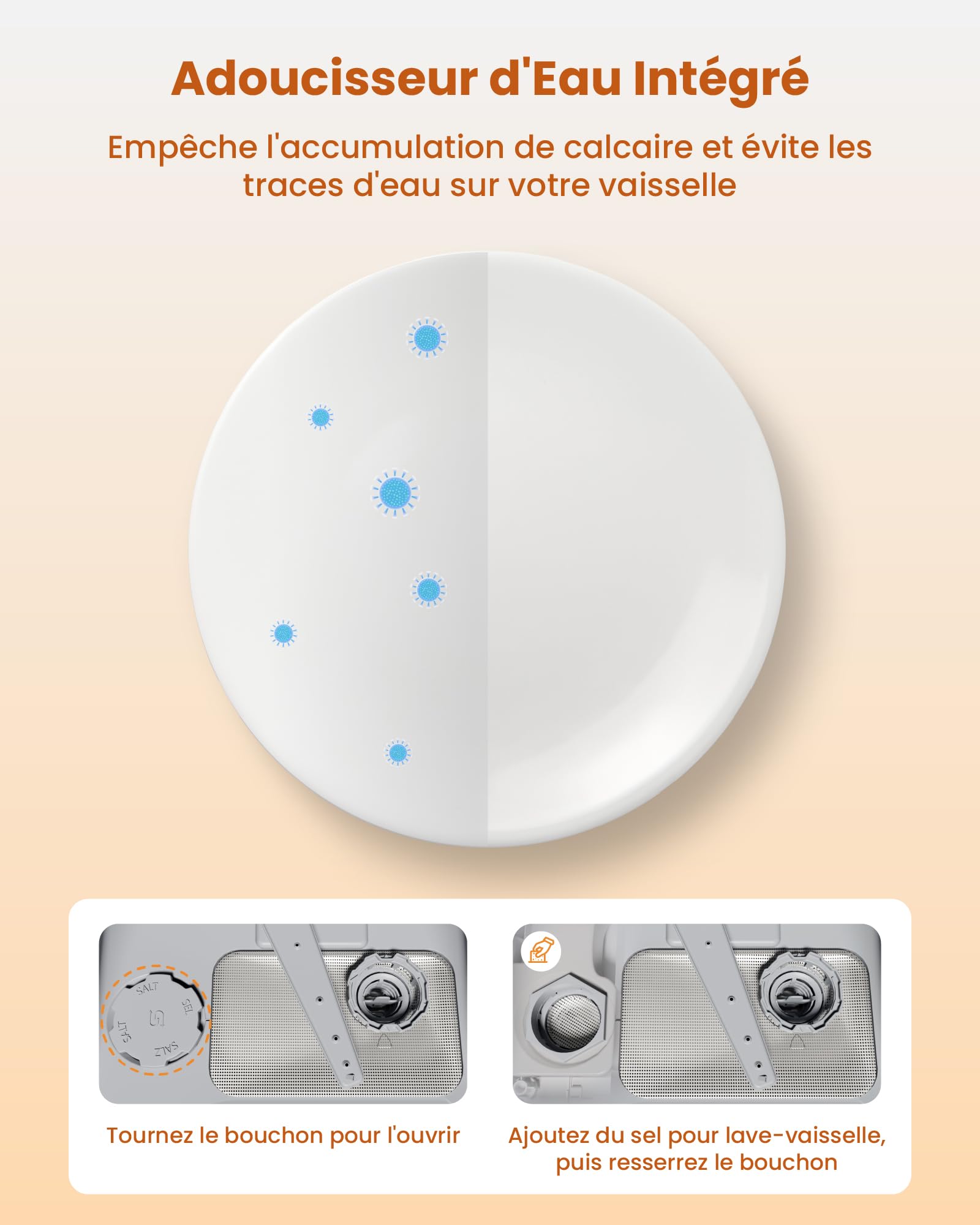 HAVA Lave-vaisselle de comptoir 2025 avec adoucisseur d'eau, 8 programmes, verrouillage enfant, démarrage différé