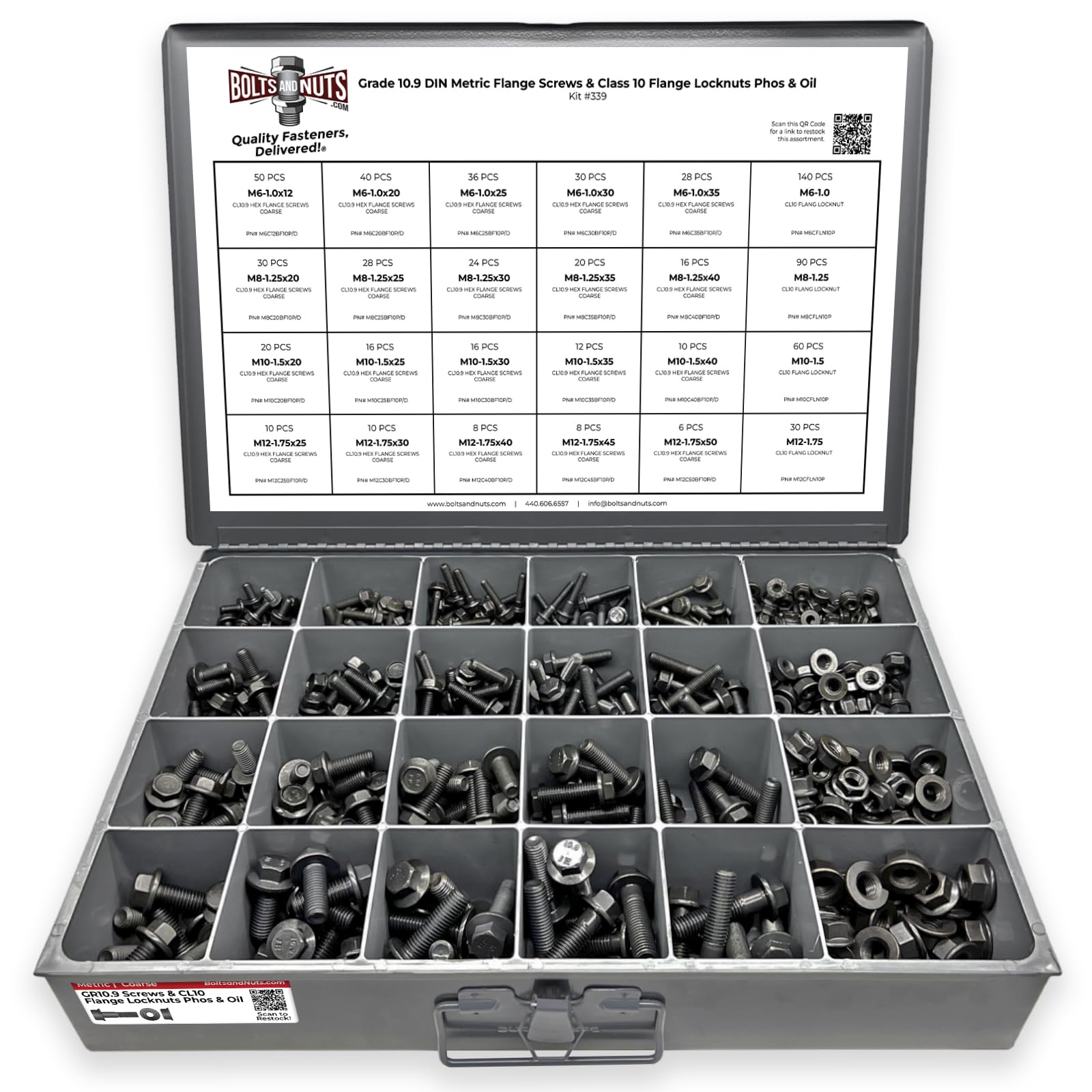 Metric Class 10.9 Hex Cap Flange Frame Bolts & Locking Flange Nuts Assortment Kit - 739 Pieces!