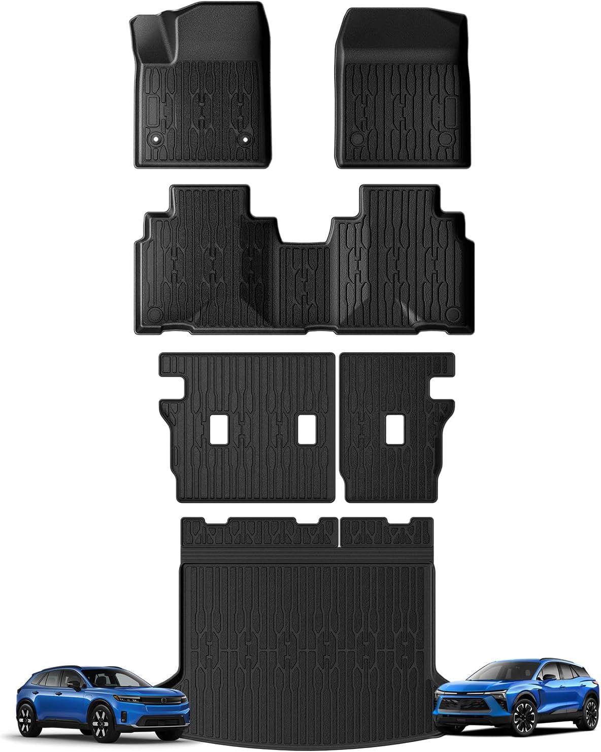 BestEvMod All-Weather Vehicle Mat Compatible with Chevrolet Blazer EV/Honda Prologue 2024 2025 TPE Anti-Slip 3D Pattern Waterproof Non-Slip Cargo Liners(Floor Mats + Trunk Mat + Seat Covers)