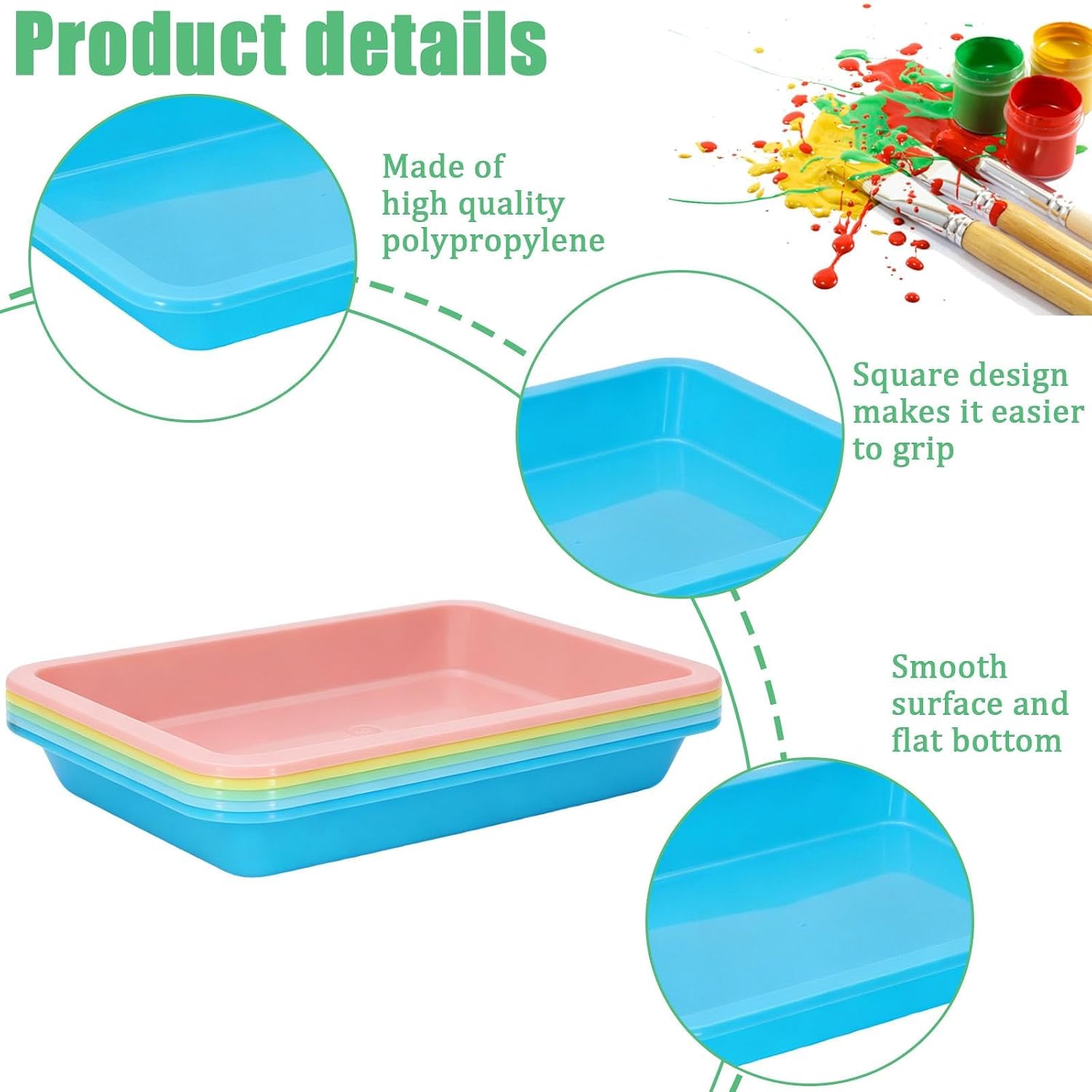 Art Trays, 10 Pack Plastic Craft Trays, Shallow Sensory Trays for Playdough, Sand, Painting, Activity Trays for Classroom, Flat Color Trays for Art Projects