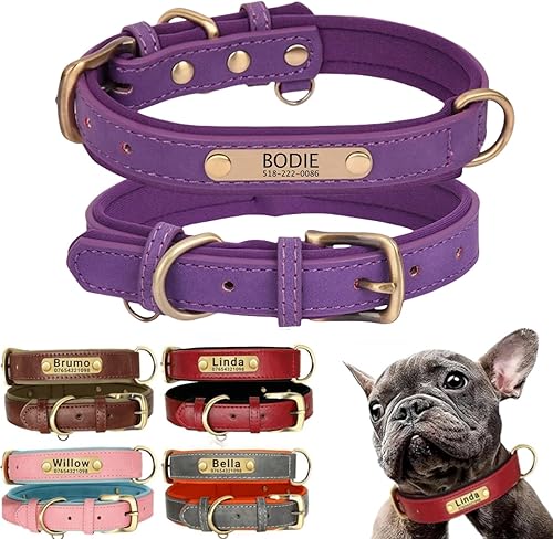 Miniatura 11 de Collar de perro de cuero personalizado y juego de correa, personalizado con diseño acolchado suave resistente con placa de nombre grabada Cuello