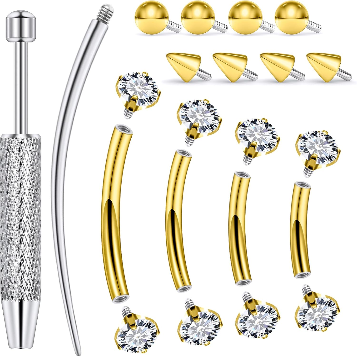 16G Eyebrow Piercing Jewelry Surgical Steel Internal Thread Curved Barbell Tiny Eyebrow Ring Vertical Labret Lip Jewelry Ear Rook Small Belly Button Ring for Women Men 6mm 8mm 10mm 12mm