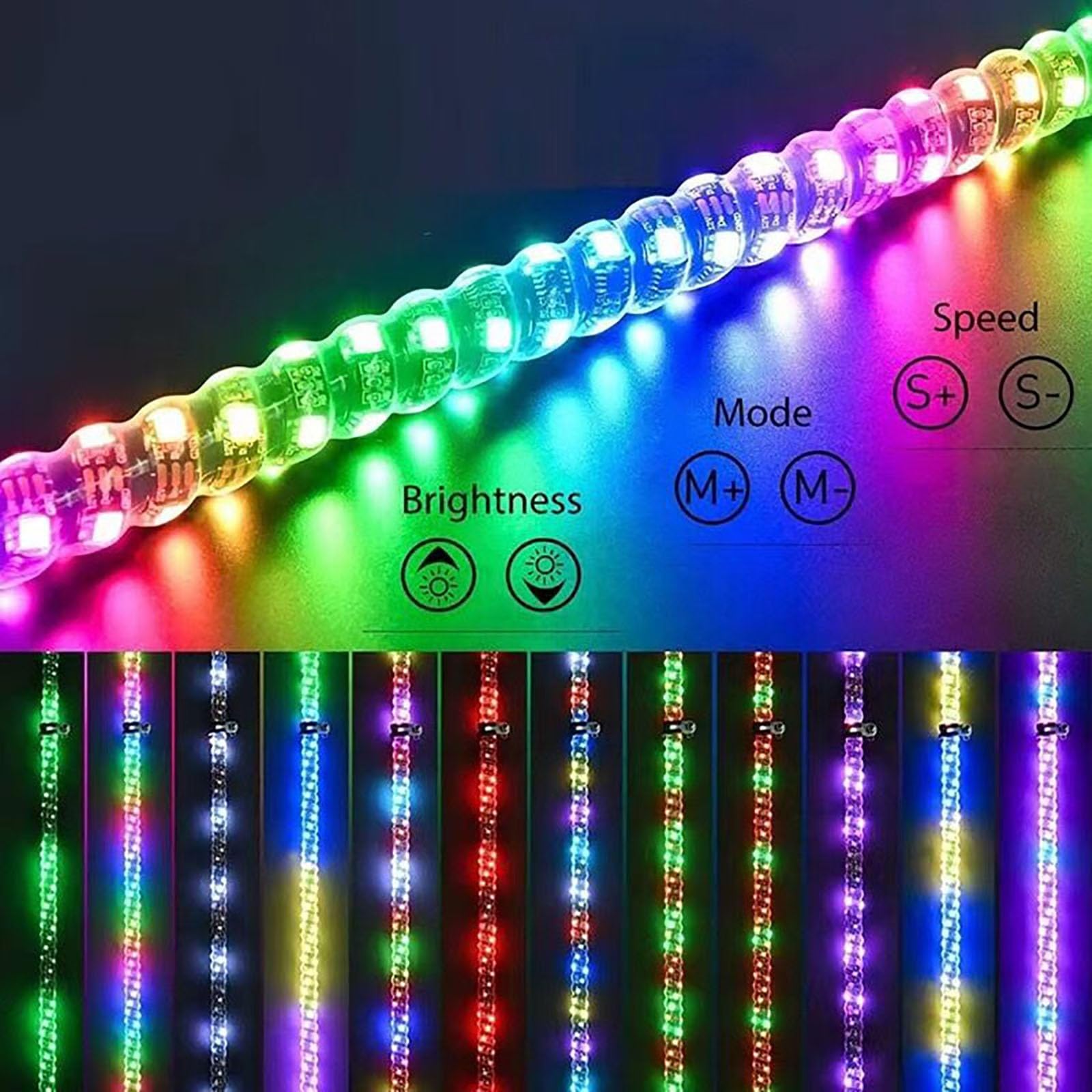 Luces LED de látigo, luz de advertencia en espiral RGB de 360° con control remoto, luz de asta de bandera impermeable, antena iluminada de advertencia todoterreno for UTV ATV Trucks Buggy (2PCS) ( Siz
