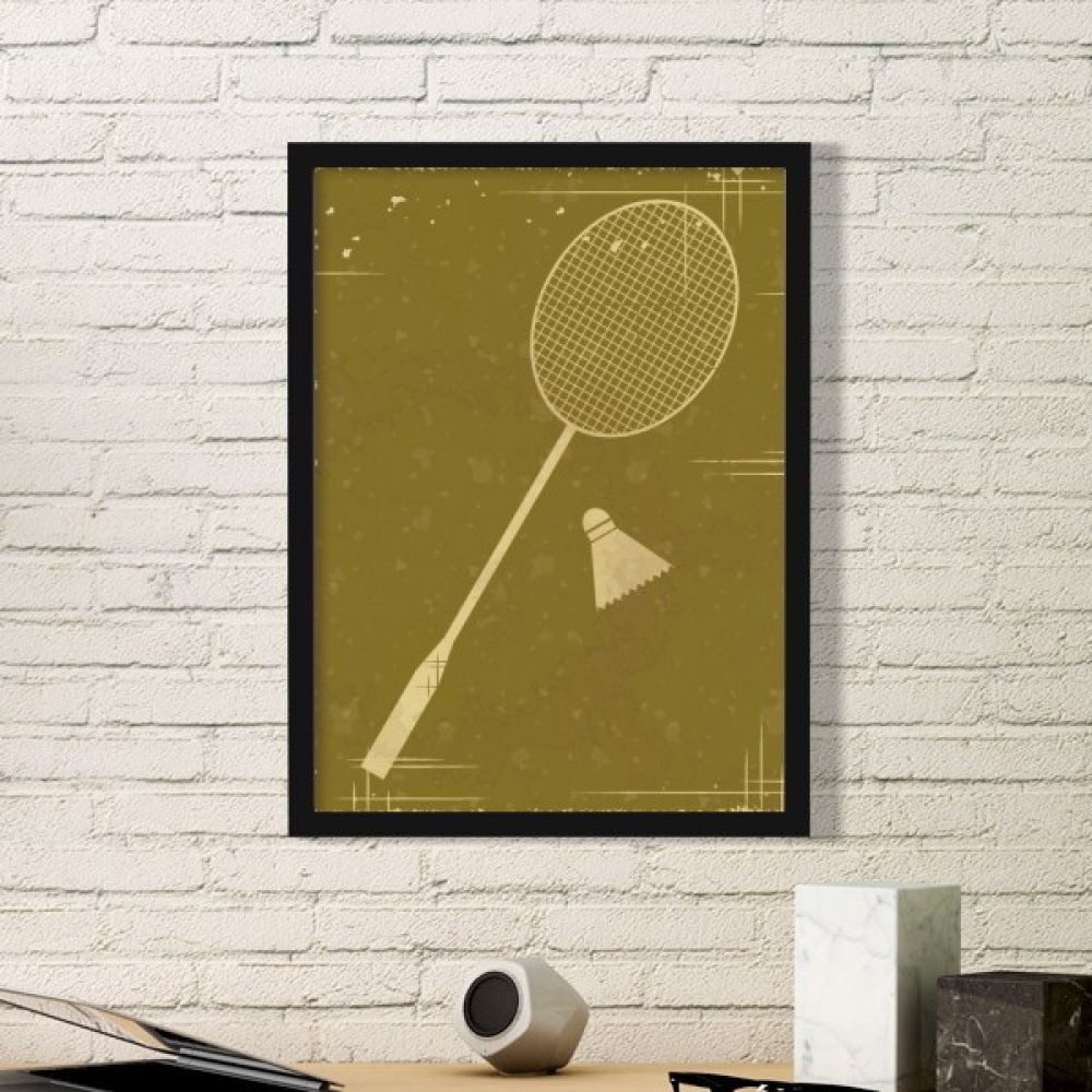 Cadre photo rectangle en bois motif badminton noir idéal décor