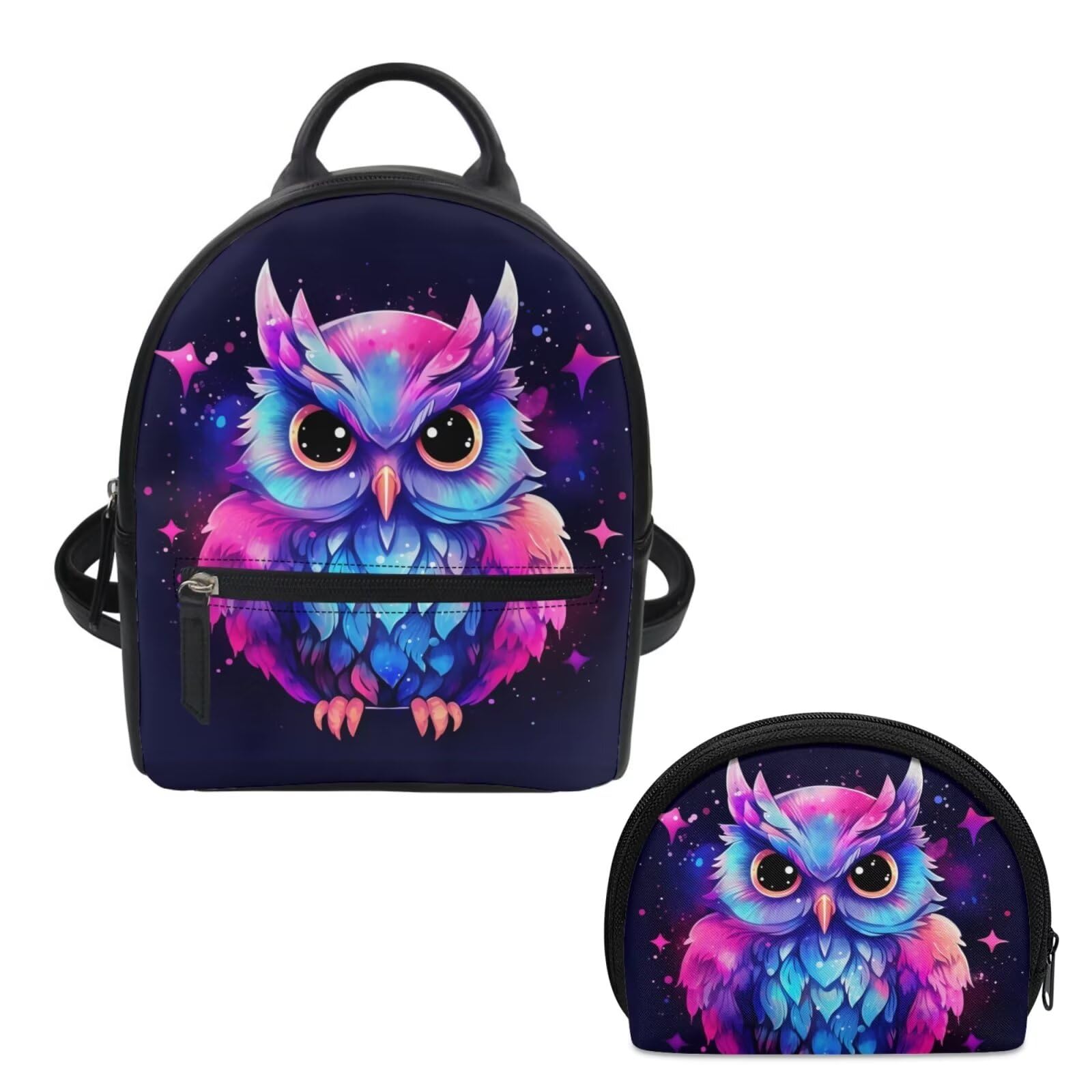 ZOUTAIRONG Galaxy Owl Mini Backpack for Women Girls Purse and Wallet Set Fashion Travel Bag Casual Daypacks for Shopping Outside Small Backpacks
