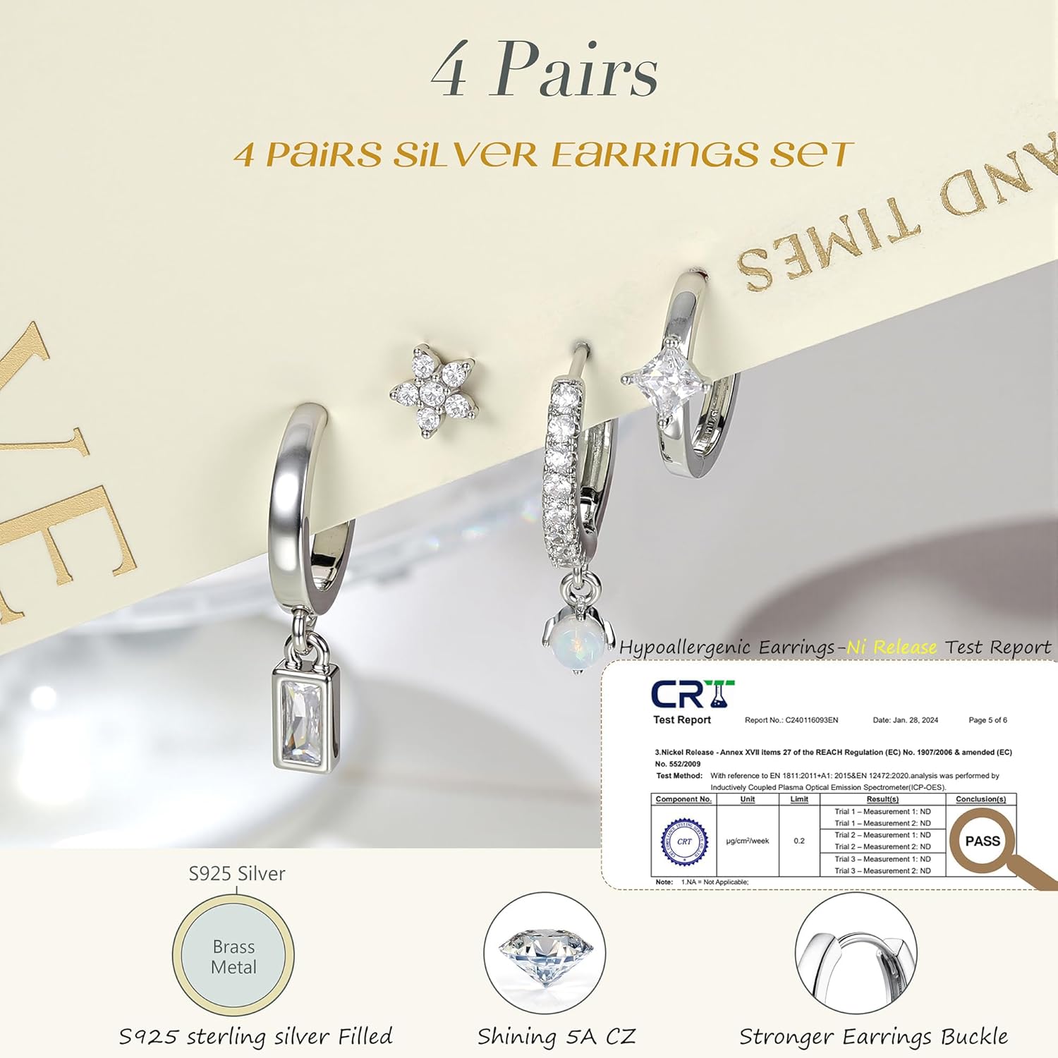 MILACOLATO 4 Pairs Silver Earrings for Women, 14K Gold Filled/Sterling Silver Filled Small Stud Hoop Earrings Set for Multiple Piercing, Hypoallergenic Cartilage Huggie Earrings Stacks Trendy Jewelry Gifts - Image 4