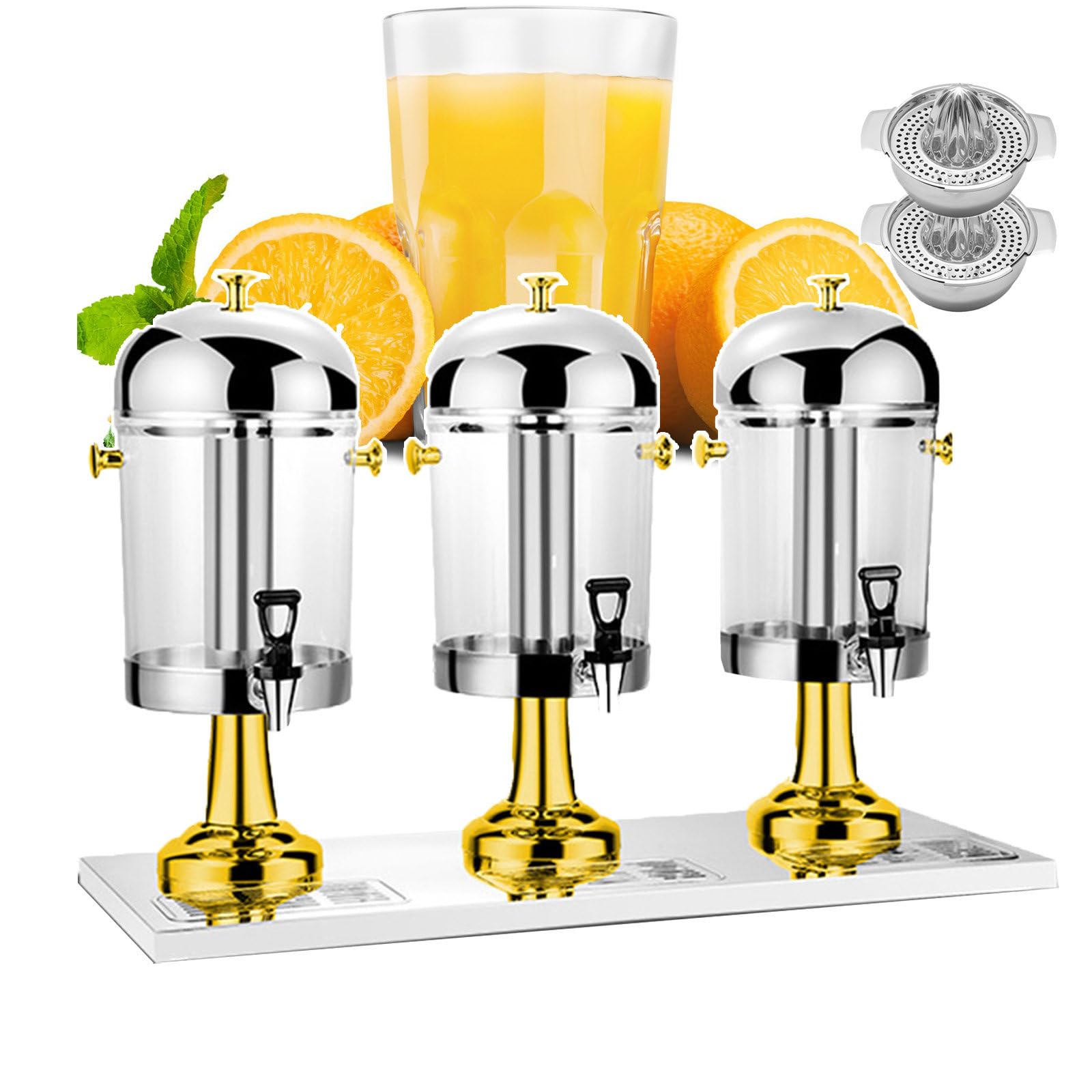 asdchZen Beverage Dispenser, Commercial Drink Juice Dispensers With 2 Mini Juicer, Chillers & Water Fountains 24L Coffee Dispensers Fruit Juicer For Banquet, Restaurants, Cafes,Silver,Gold