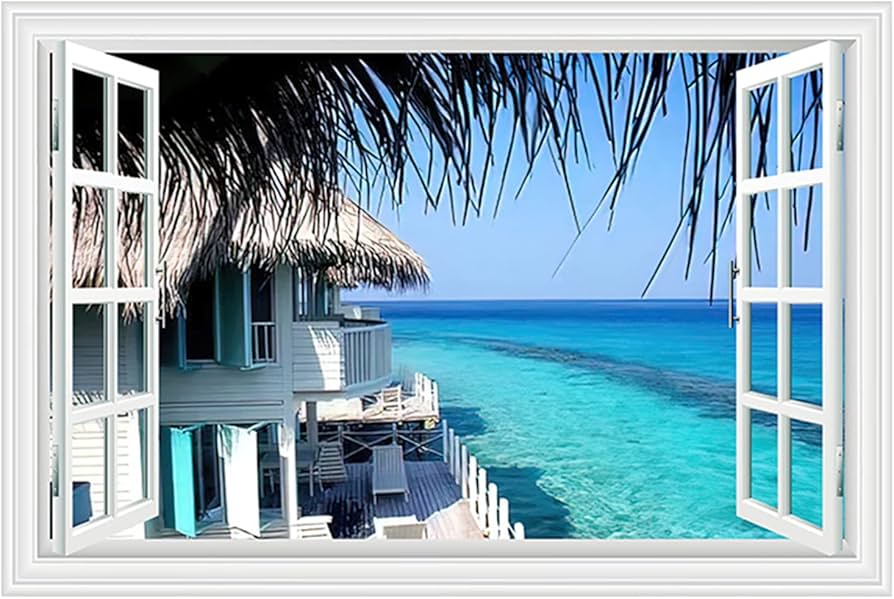 Amazon.co.jp: Condessacity ウォールステッカー 窓 絵画風 壁紙