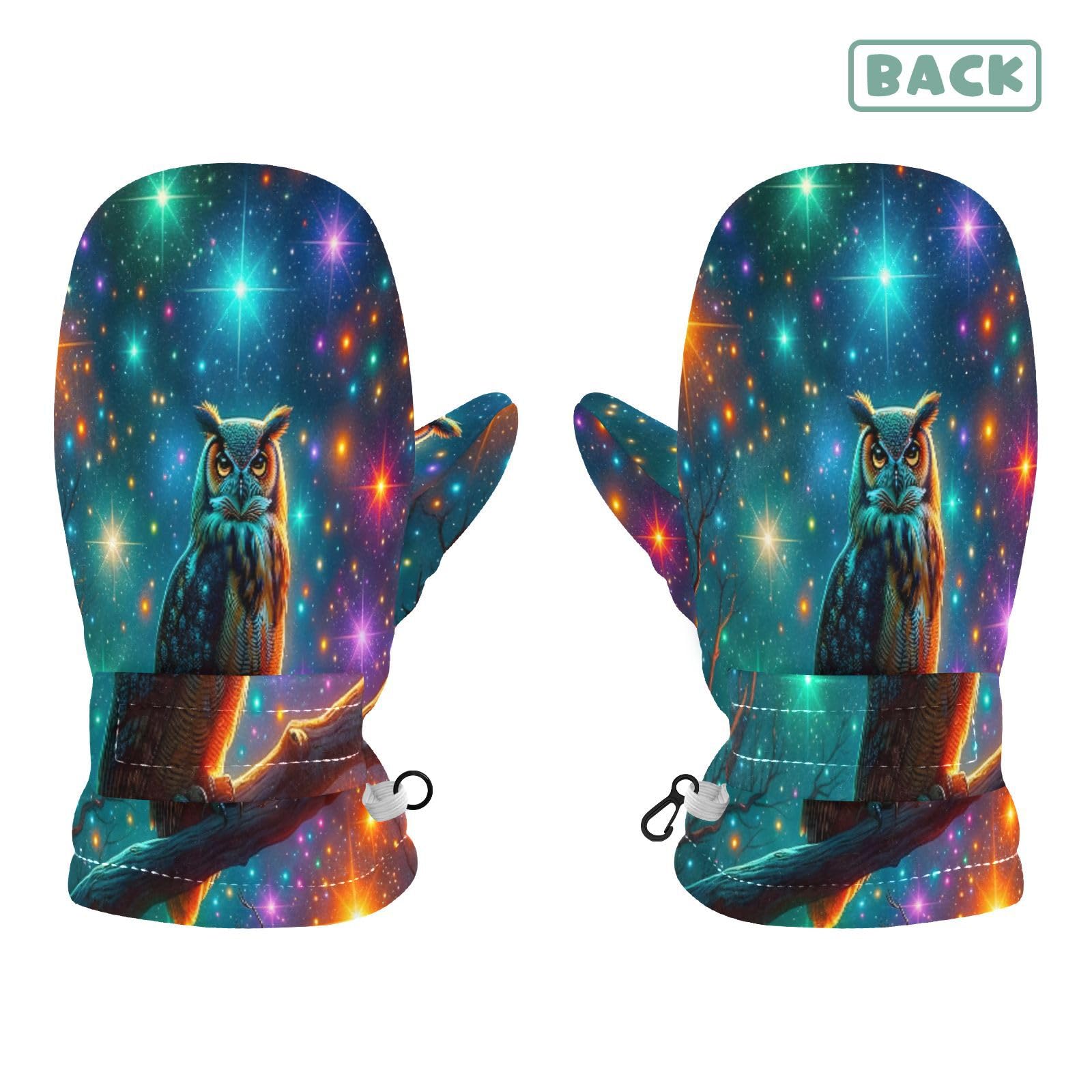 Kid's Winter Gloves Children Warm Gloves Owl on Tree for Boys Girl Age 2-4 Years