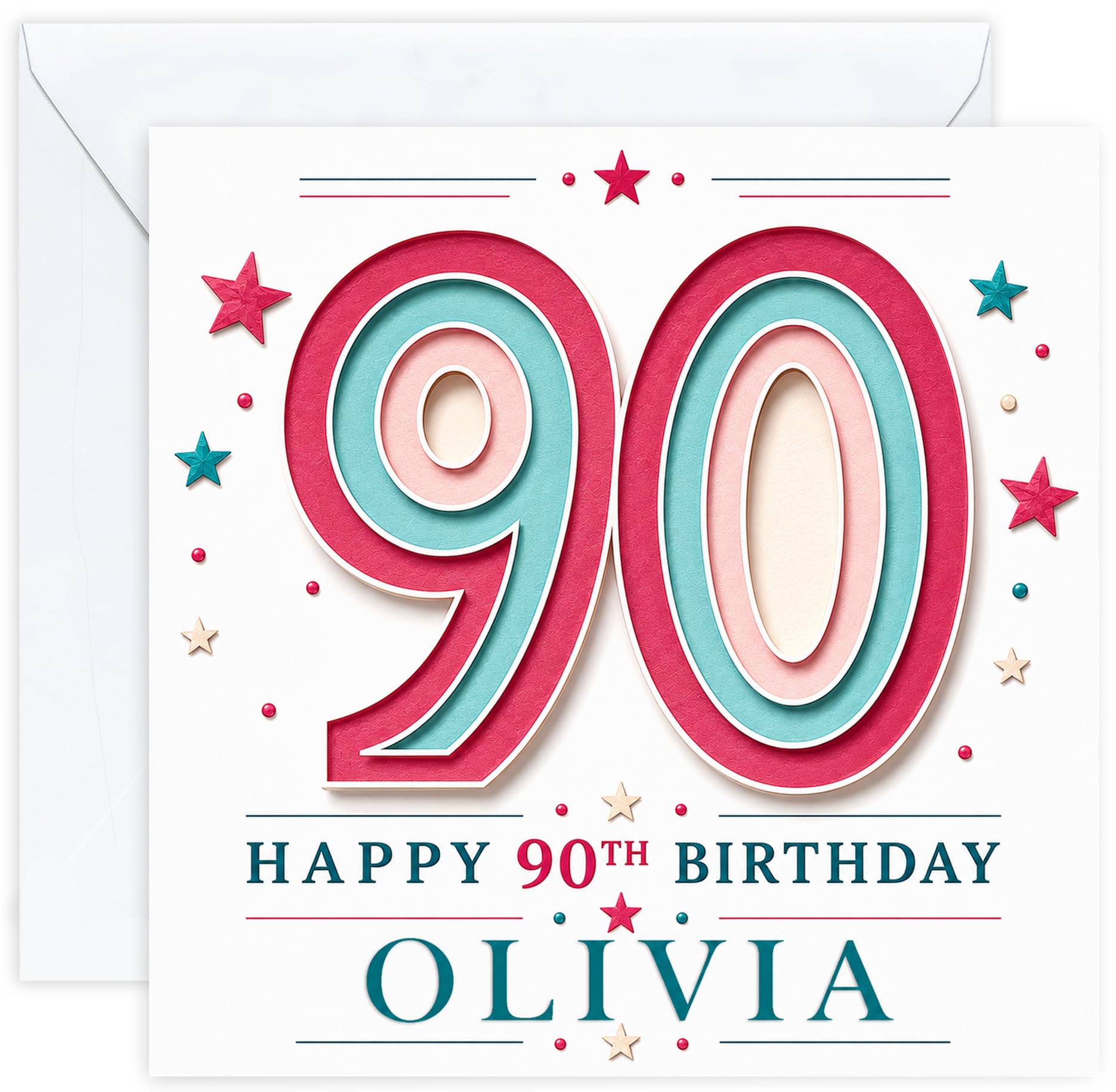 Personalised 90th Birthday Card for Her | Ninetieth Birthday Card for 90 Year Old Women | Mum Grandma Nan Aunt Friend | Female Birthday Card with Name (Design 10)