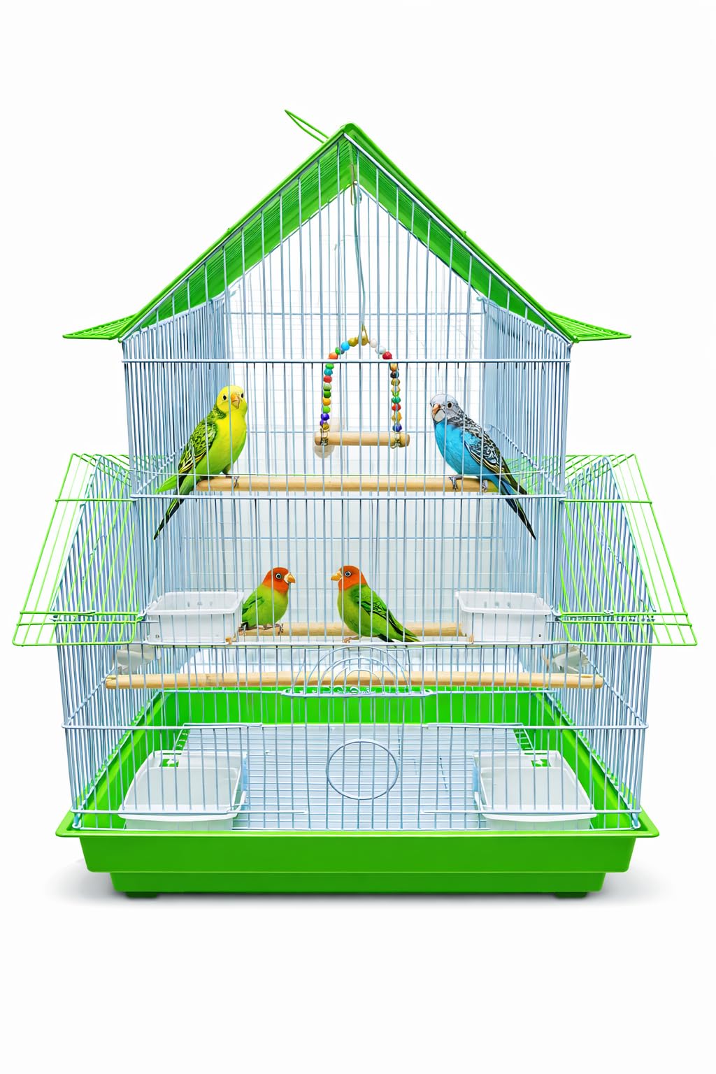 Bird cage for Budgies,Finches,Love Birds,Cuttlefish BoneHolder,Cuttlefish Bone, 2perch,2 Cups (44x 33 x 69 cms) (Colors May Vary) (Hut Model), Metal