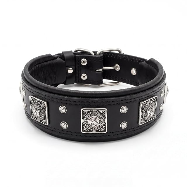 Bestia Eros'' Collar de Perro de Cuero Genuino Medio