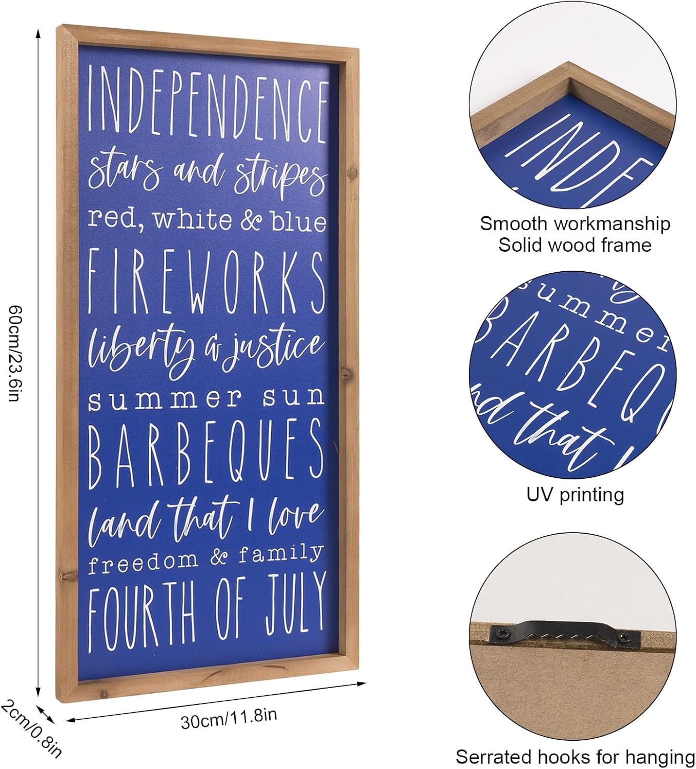 Memorial Day Patriotic Wall Decor, 23.6"×11.8" Wooden 4th of July Wall Art Framed Stars and Stripes Sign, Independence Day Indoor Living Room Bedroom Office Rustic Farmhouse Home Decorations