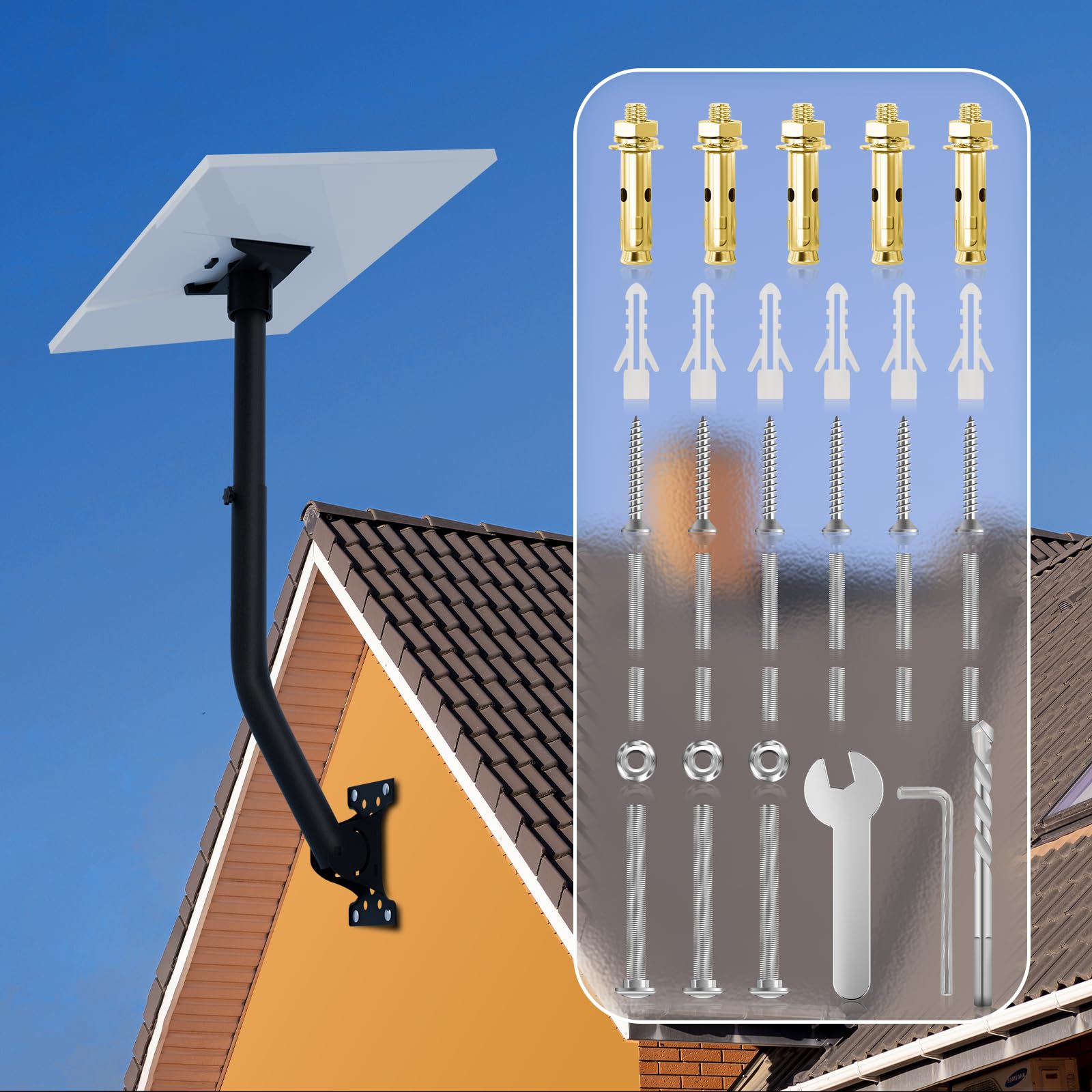 Adjustable Starlink Wall Mount, Starlink Mounting Kit for Gen 3, Star Link Mounts Compatible with Starlink V3 Standard Dish,Starlink Mounting Pole with Pipe Adapter (Include Wrench & Drill bit)
