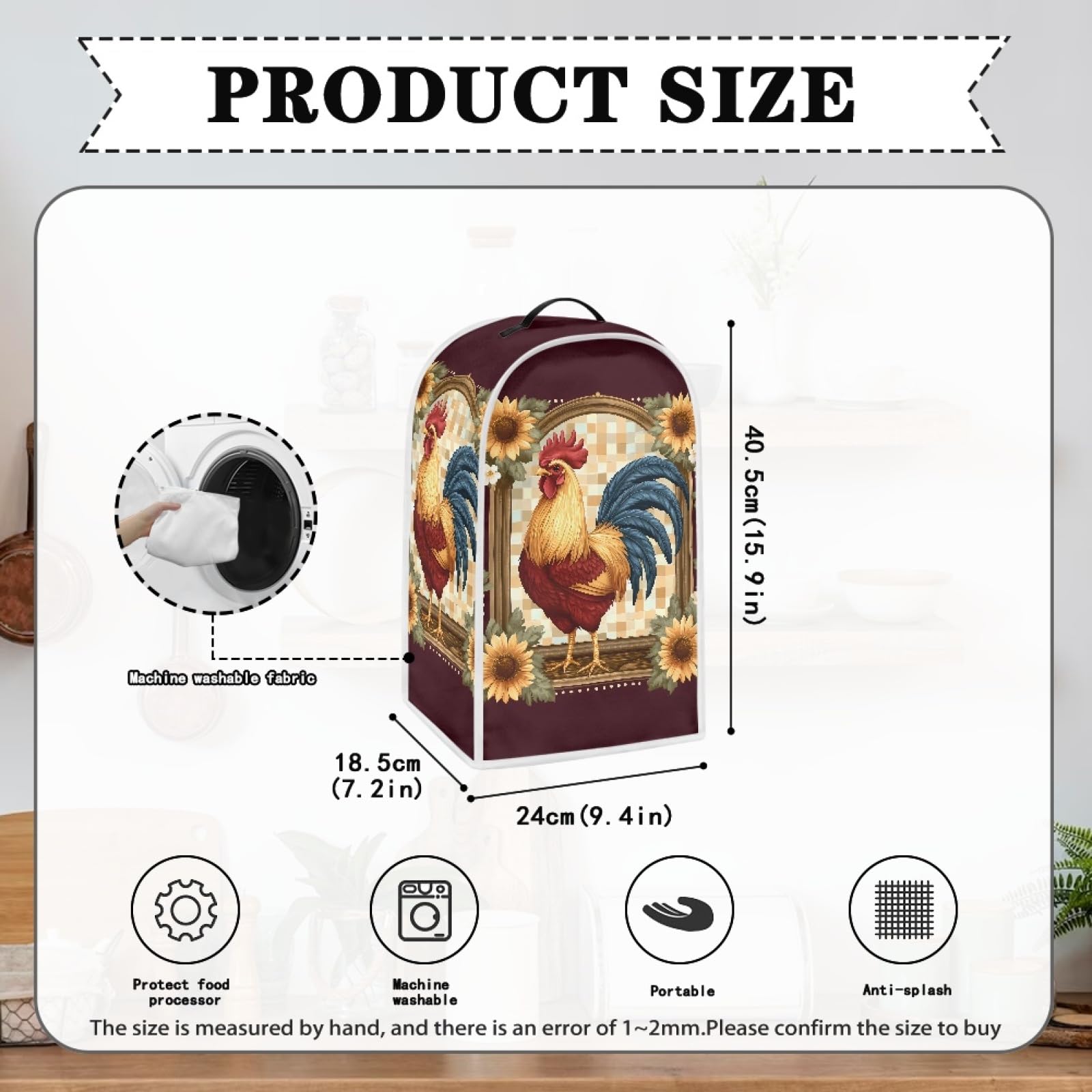 Psesaysky Sunflower Rooster Blender Cover Fingerprint-Proof Dust-Proof Protection For Appliances Kitchen Appliance Case Fit For Most Standard Blenders Waterproof Fabric on Fridge.com - View 6