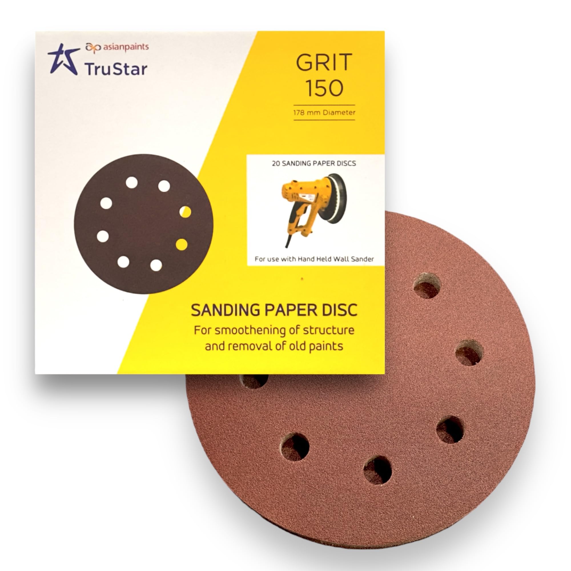 Asianpaints Trucare Sanding Paper 175mm (7") With 8 Holes Pack Of 20pcs For Wall Sander (150 GRIT)