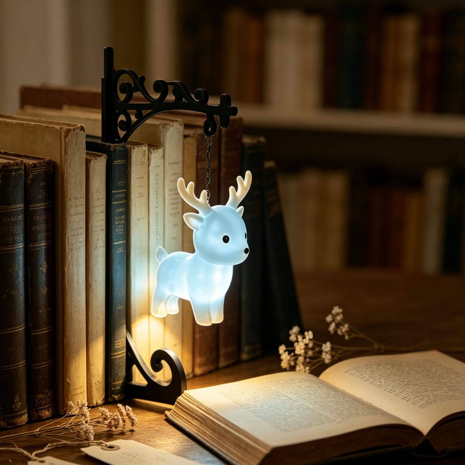 Vintage LED Nachtlicht mit Eulenmotiv, Dekorative Bücherregal Lampe, Warmes Licht für Schreibtisch, Leseecke & Innendekoration (Light Blue,15cm)