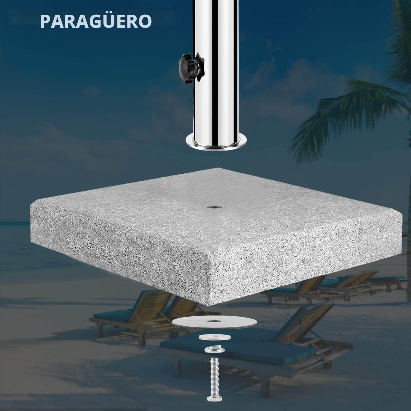 efuturetime Accesorios Soporte Sombrilla para Suelo Ø50mm de Acero Inoxidable, Parasol Base Tubepara sombrilla de Exterior con 2 Anillos Reductores de PVC (Ø32mm/40mm)