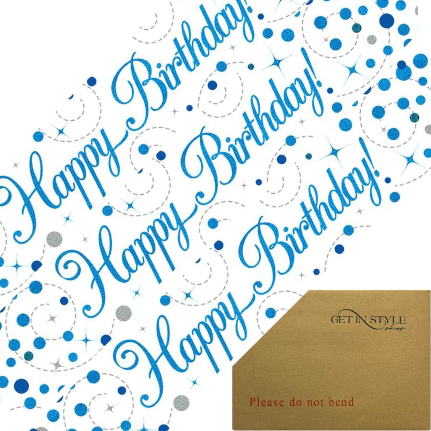 9ft Banner Happy Birthday Sparkling Fizz, Blue Holographic Foil Pennant (274cm)