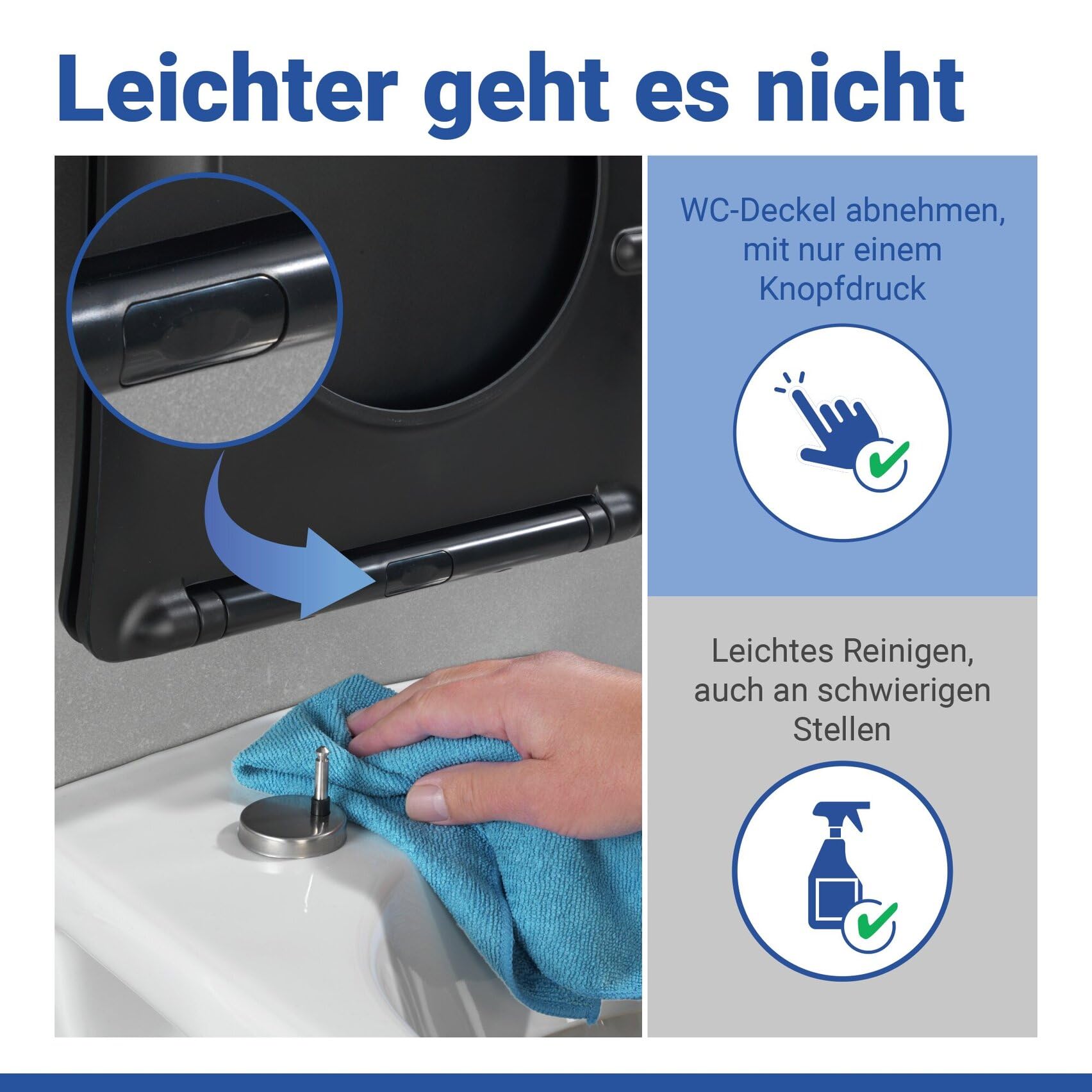 WENKO WC Sitz in D Form mit Absenkautomatik, ultraflach, belastbar bis 175 kg, abnehmbarer Toilettendeckel, Klodeckel aus antibakteriellem Duroplast, einfache Montage, Mod. Galati, schwarz matt