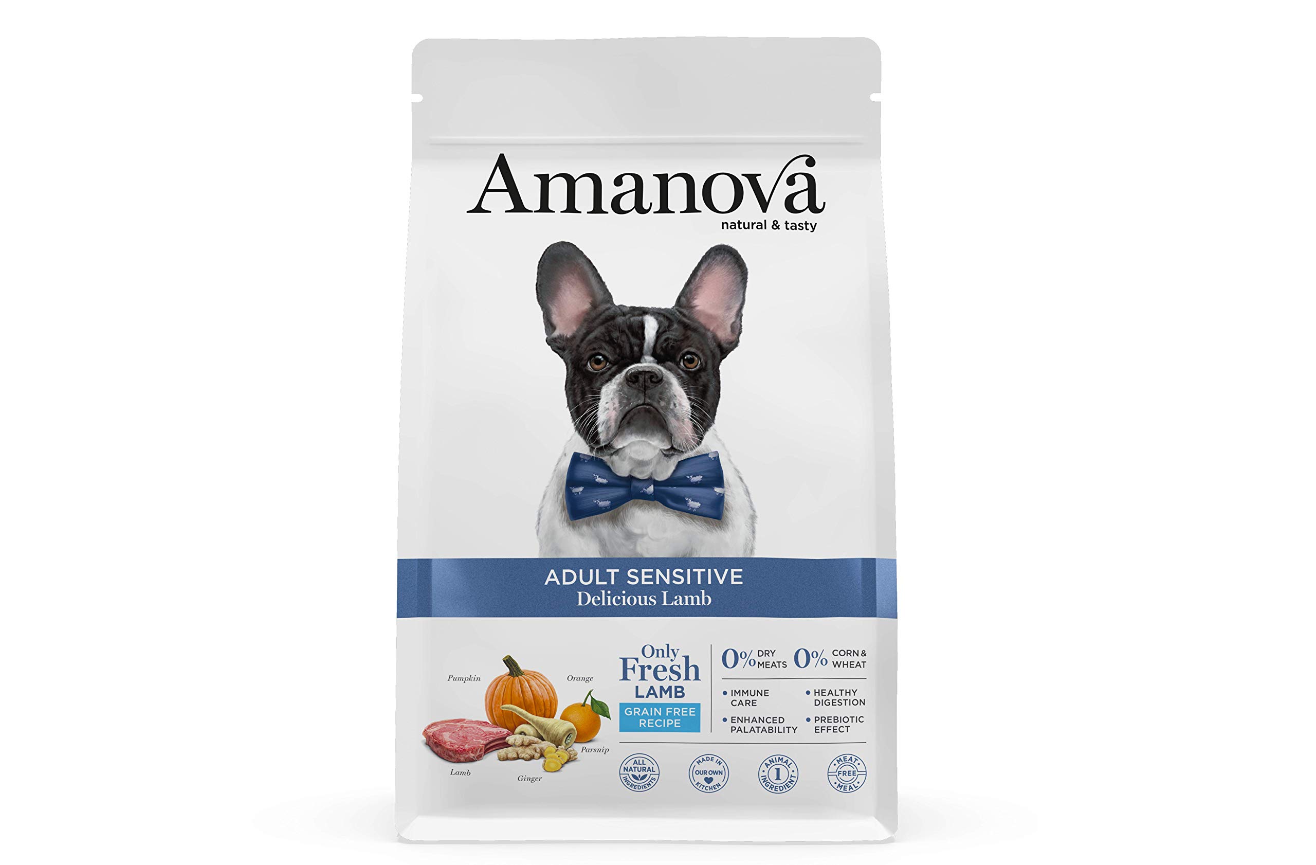 Amanova Cibo Secco per Cani Adulti di Taglia Media o Grande con Pelle o Pelo sensibile Gusto Agnello - 100% Naturale, ipoallergenico e monoproteico - Grain Free - Cruelty Free - Formato da 10 kg