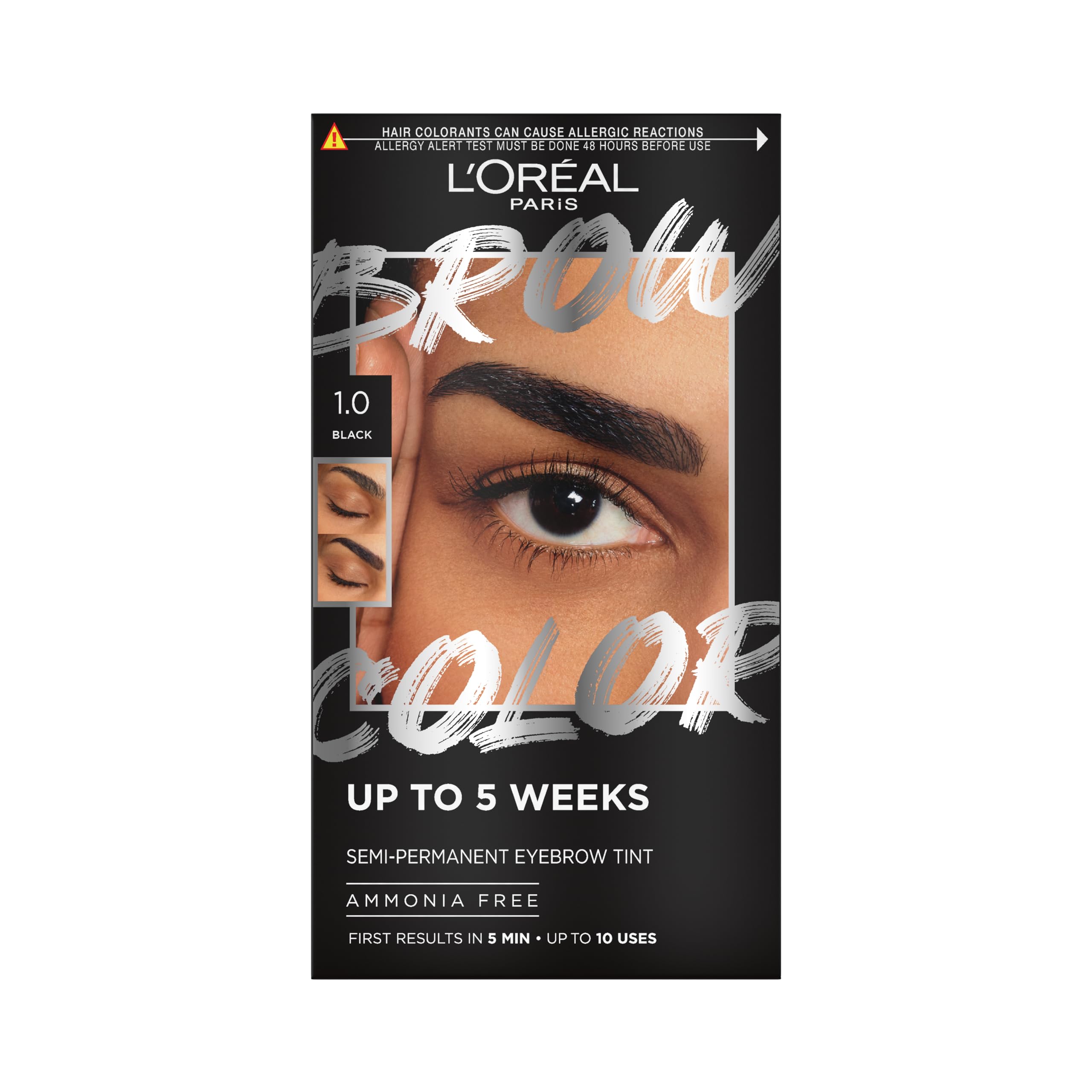 L'Oréal Paris - Teinture Sourcils Semi-Permanente - Tenue Jusqu'à 5 Semaines* - Premiers Résultats en 5 Min - Jusqu'à 10 Utilisations - Sans Ammoniaque - Brow Color - Teinte : 1.0 Noir