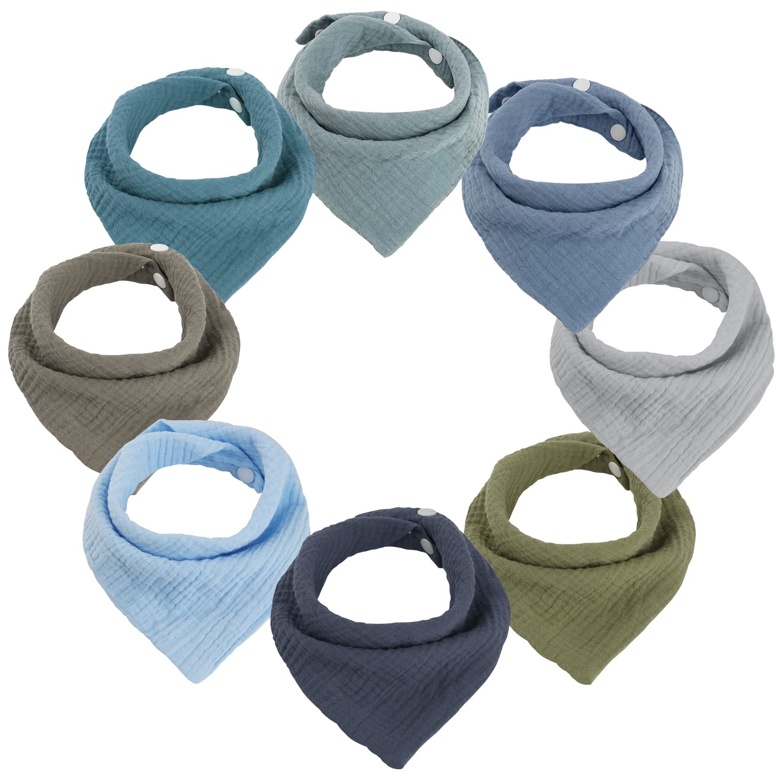 WD&CD 8 Piezas Baberos Bebe Bandanas Unisex con 2 Ajustables Botón a Presión, Suave & Absorbente Baberos para Bebe Recien Nacido, Bandanas Bebe