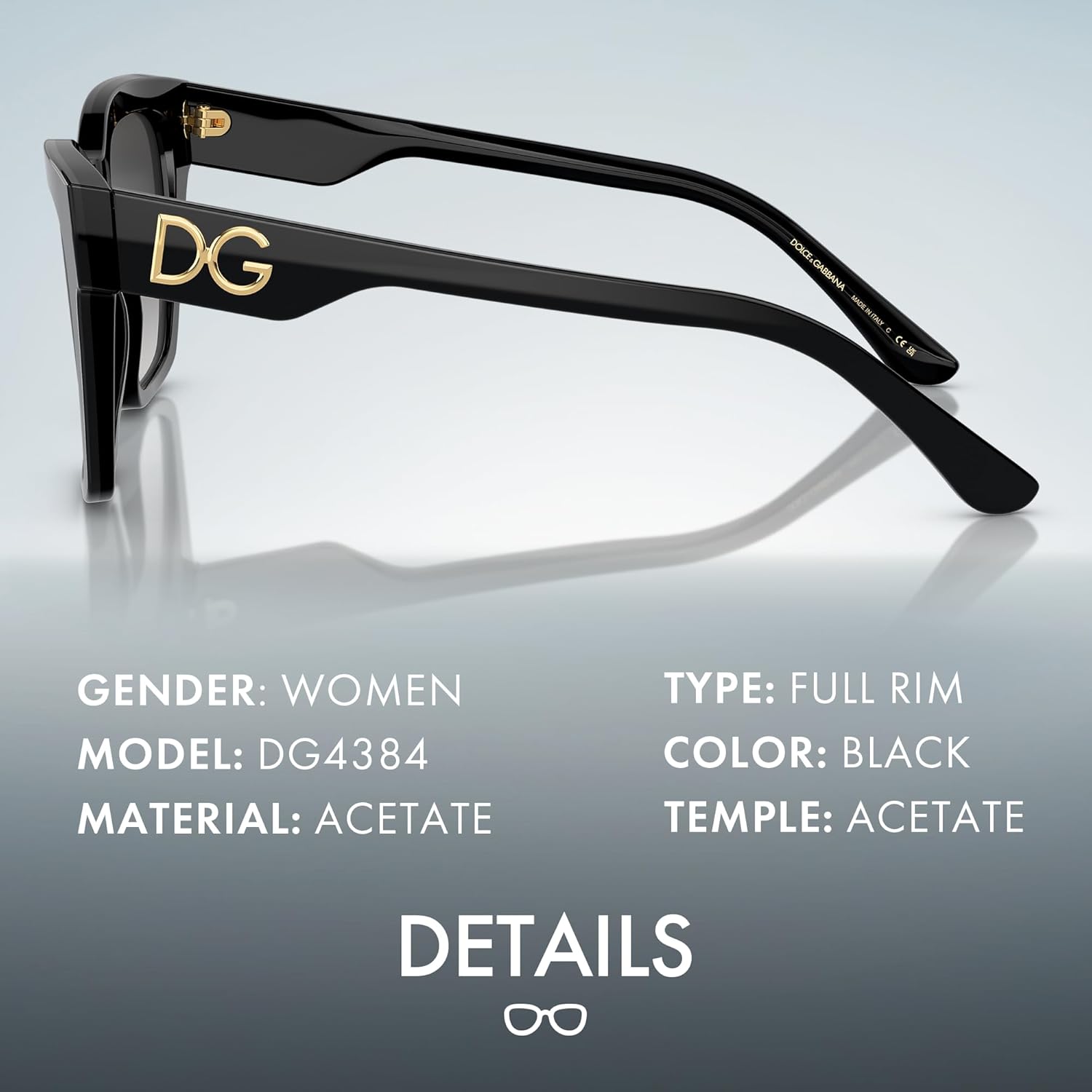 DOLCE & GABBANA DG4384 Square DG Logo Acetate Sunglasses with Luxury Eyewear Kit - Image 2