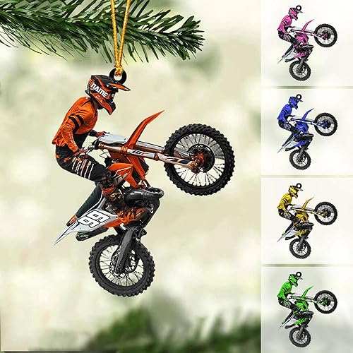 Adorno de Navidad personalizado de motocross, regalos personalizados para amantes del motocross, adornos acrílicos de forma plana 2D, regalo de