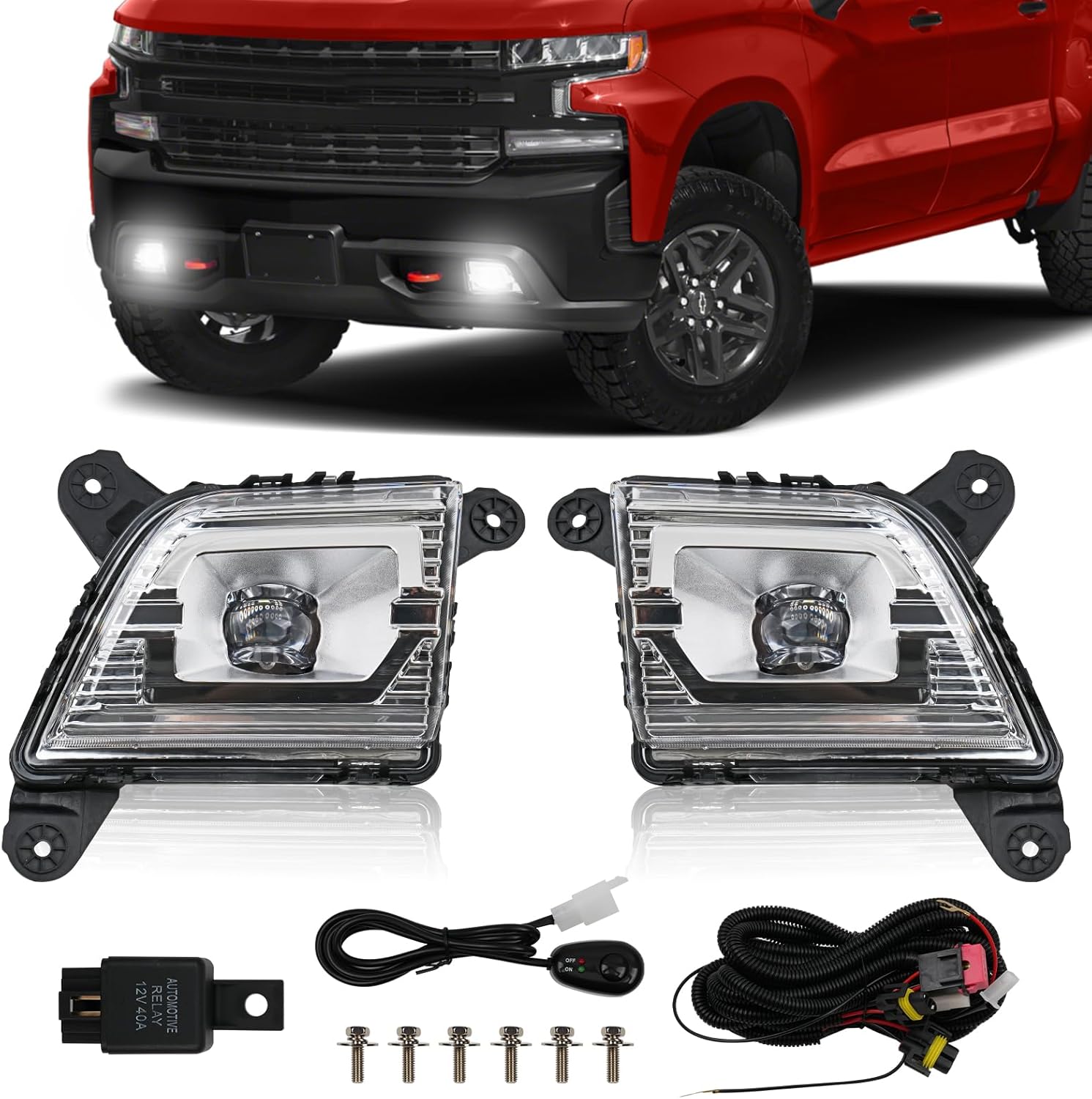 LED Fog Light Kit Compatible with 2019 2020 2021 2022 Chevy Silverado 1500 2500HD 3500HD,Driver and Passenger Side Fog Lamps with Wiring Harness and Lens,Replaces 84125494,84962680