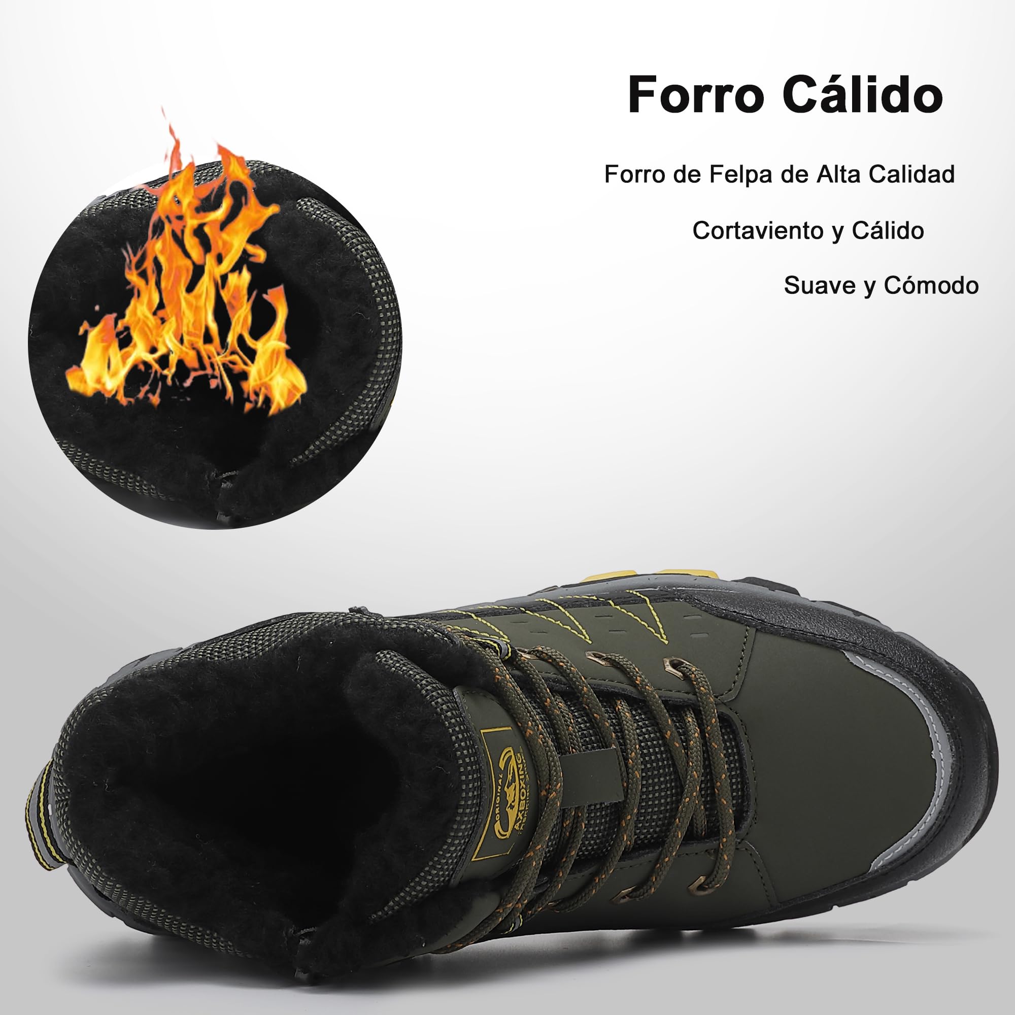 ASTERO Botas de Invierno para Niño 31-38 con Hebilla de Acero, Algodón, Zapatillas Trekking Senderismo, Botas de Nieve y Montaña Verde 32